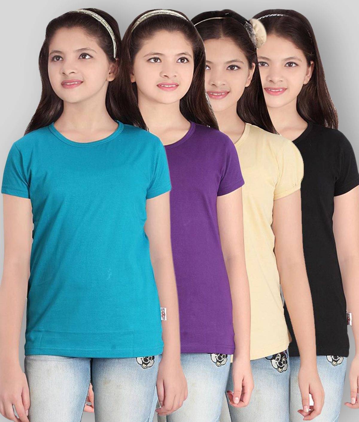     			Sini Mini Pack of 4 Girls Cotton T-Shirt ( Blue )