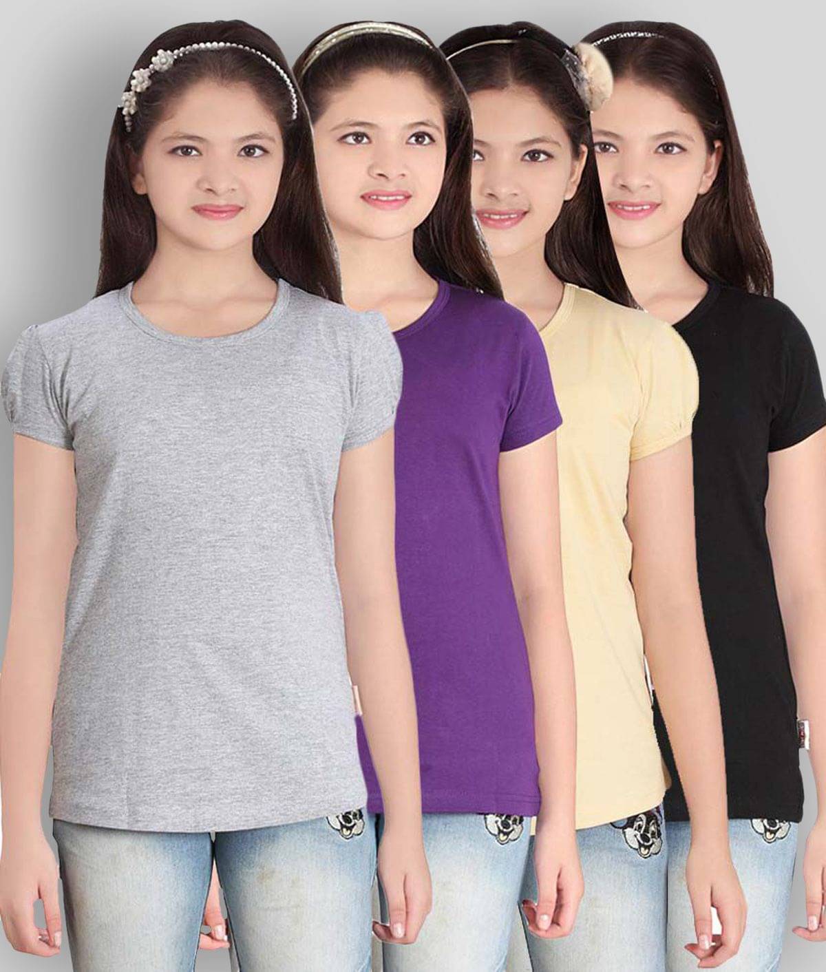     			Sini Mini Pack of 4 Girls Cotton Top ( Blue )
