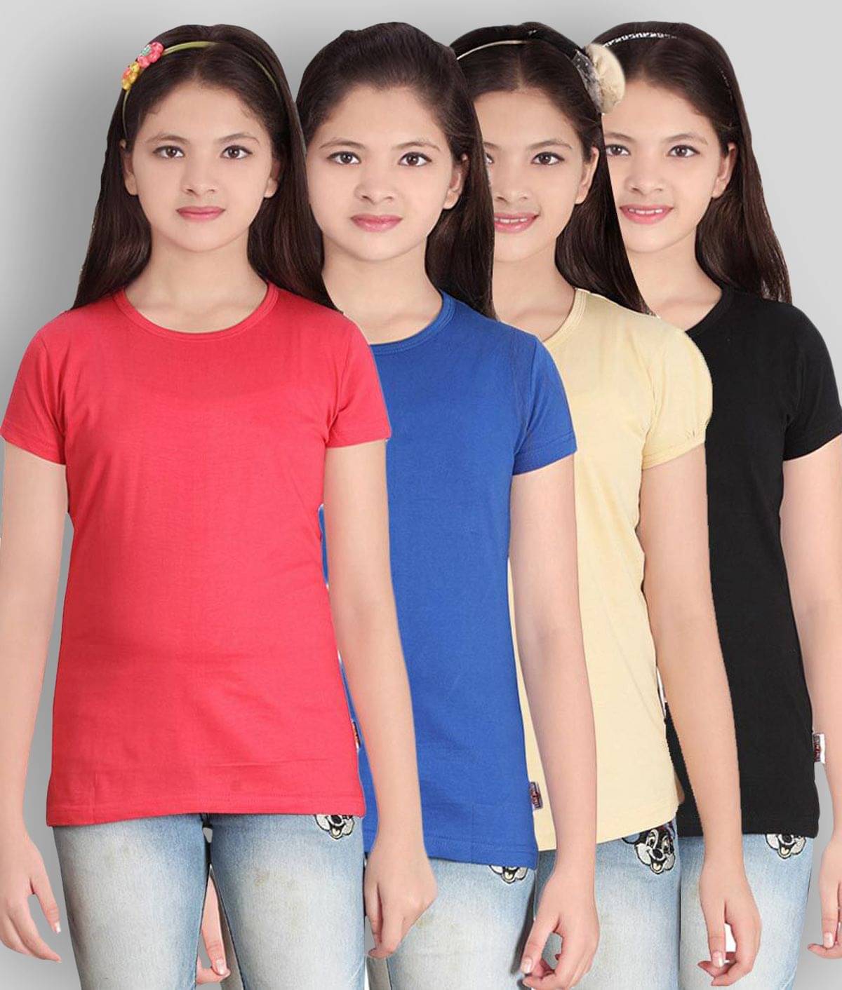     			Sini Mini Pack of 4 Girls Cotton T-Shirt ( Blue )