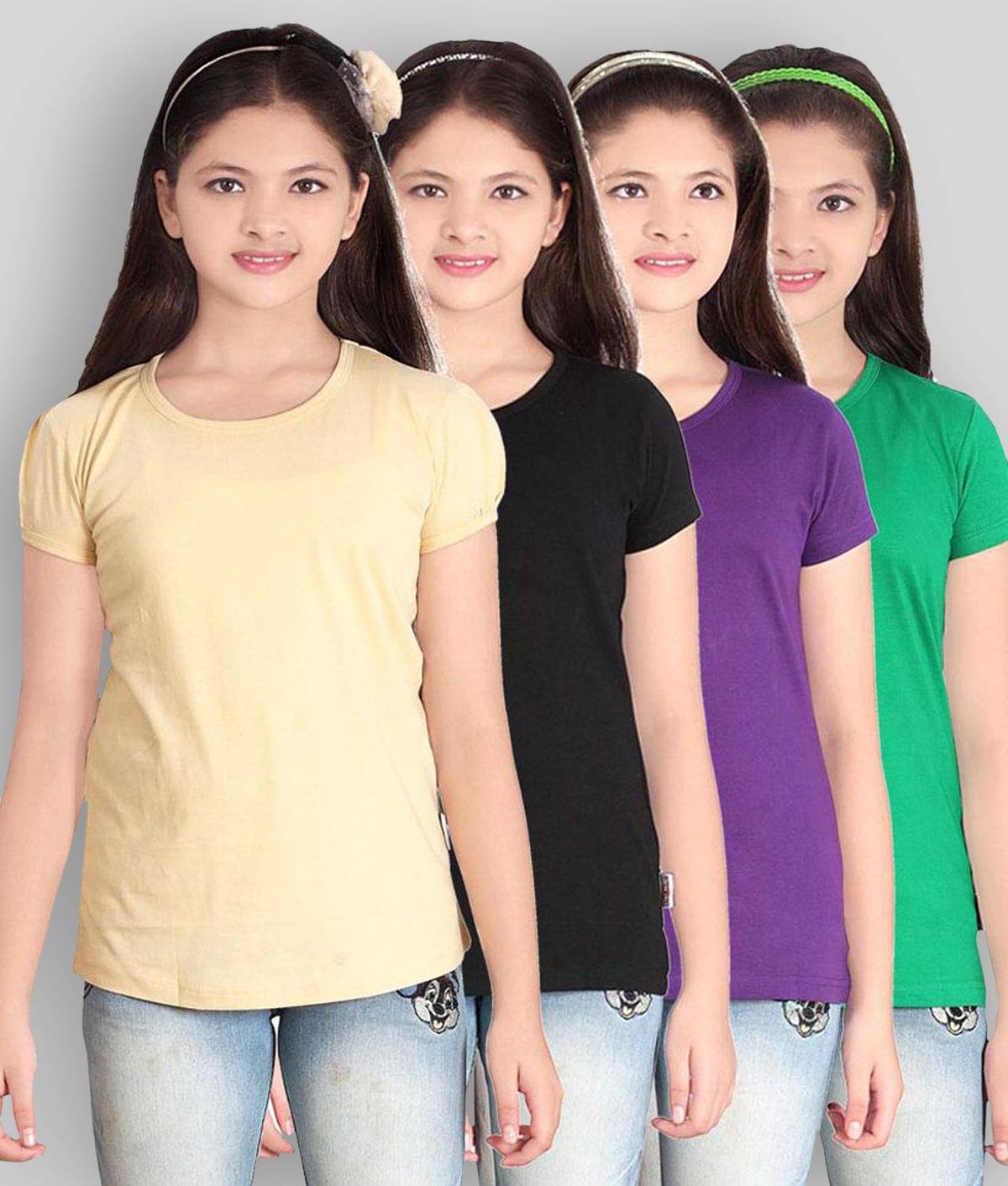     			Sini Mini Pack of 4 Girls Cotton T-Shirt ( Blue )