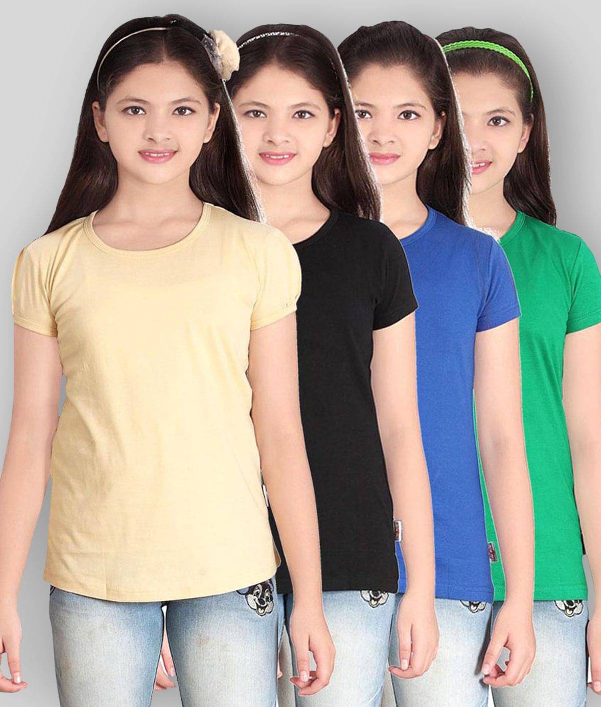     			Sini Mini Pack of 4 Girls Cotton T-Shirt ( Blue )