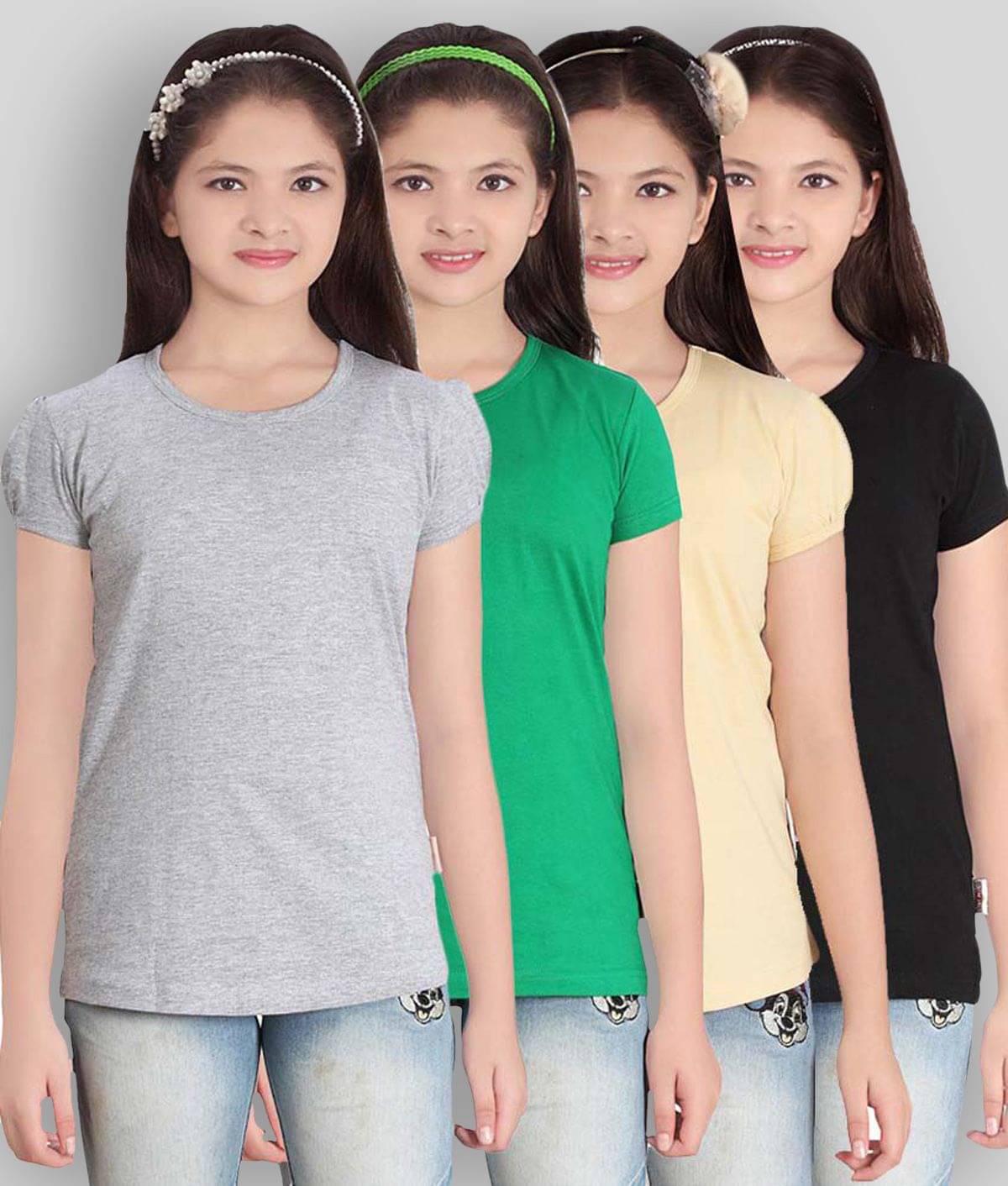     			Sini Mini Pack of 4 Girls Cotton T-Shirt ( Blue )