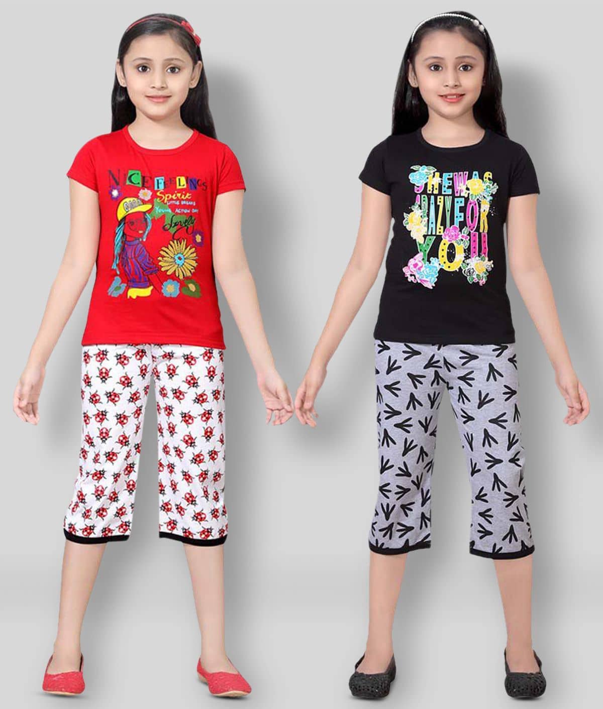 Sini Mini Pack of 2 Girls 100% Cotton Top With Shorts ( Multi )