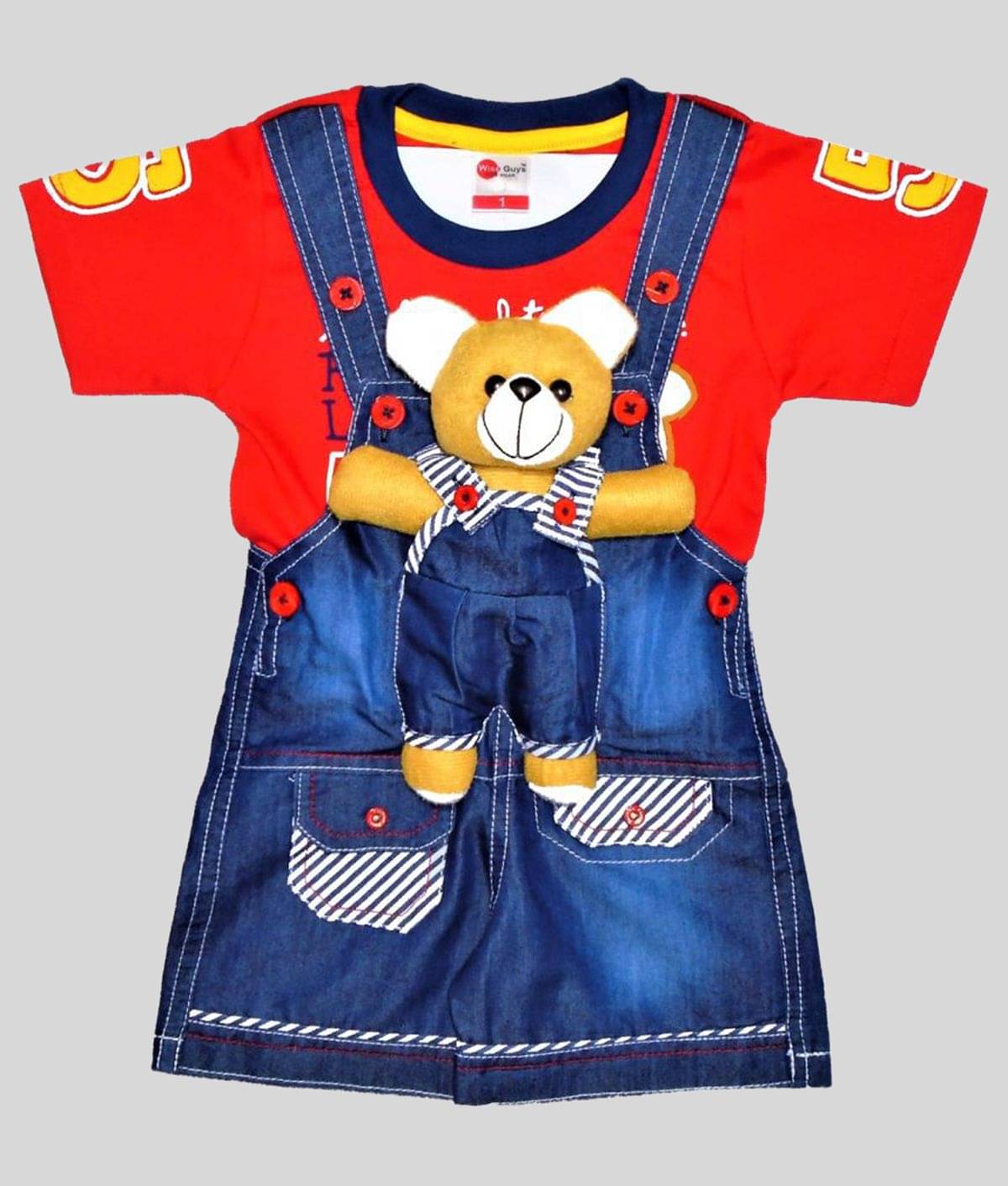     			Wise Guys Pack of 1 Baby Boys Denim Dungaree Sets ( Red & Blue )