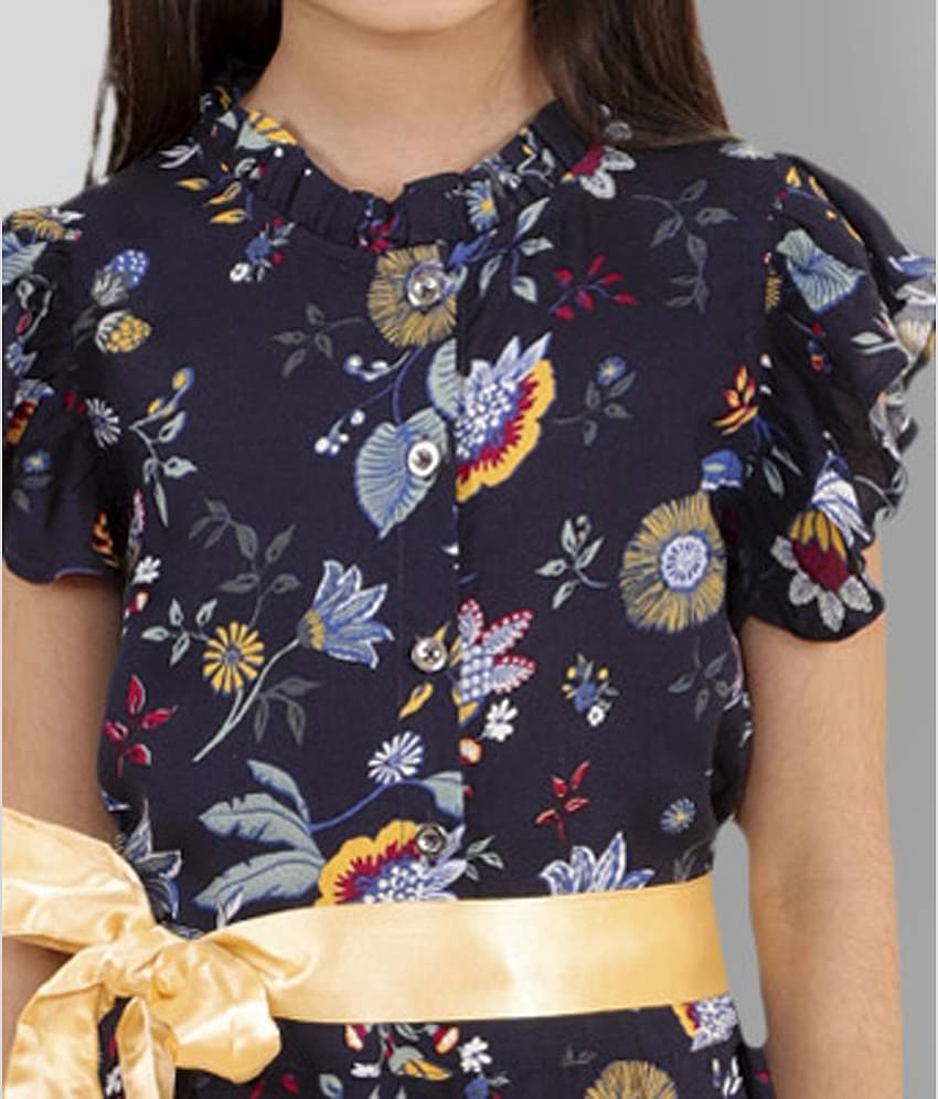 Kids Cave Girls Rayon Jumpsuit ( Pack of 1 , Blue )