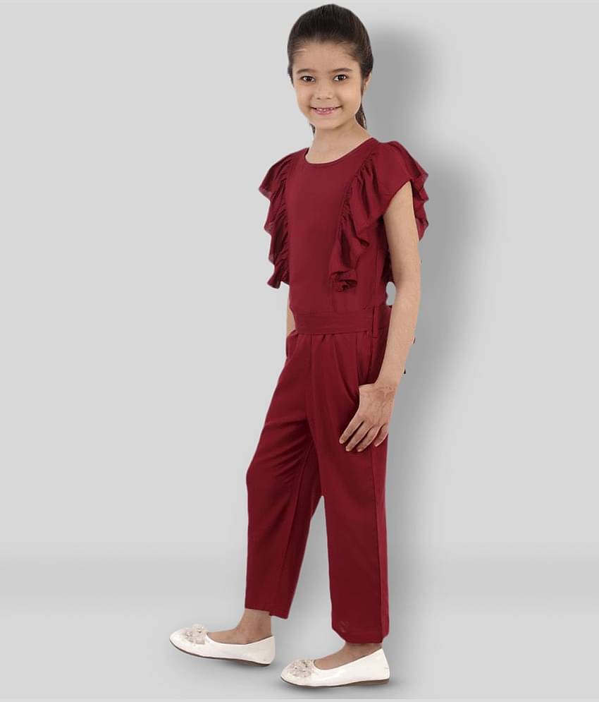 Kids Cave Girls Rayon Jumpsuit ( Pack of 1 , Maroon )