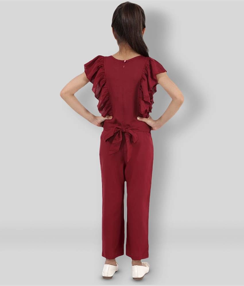 Kids Cave Girls Rayon Jumpsuit ( Pack of 1 , Maroon )