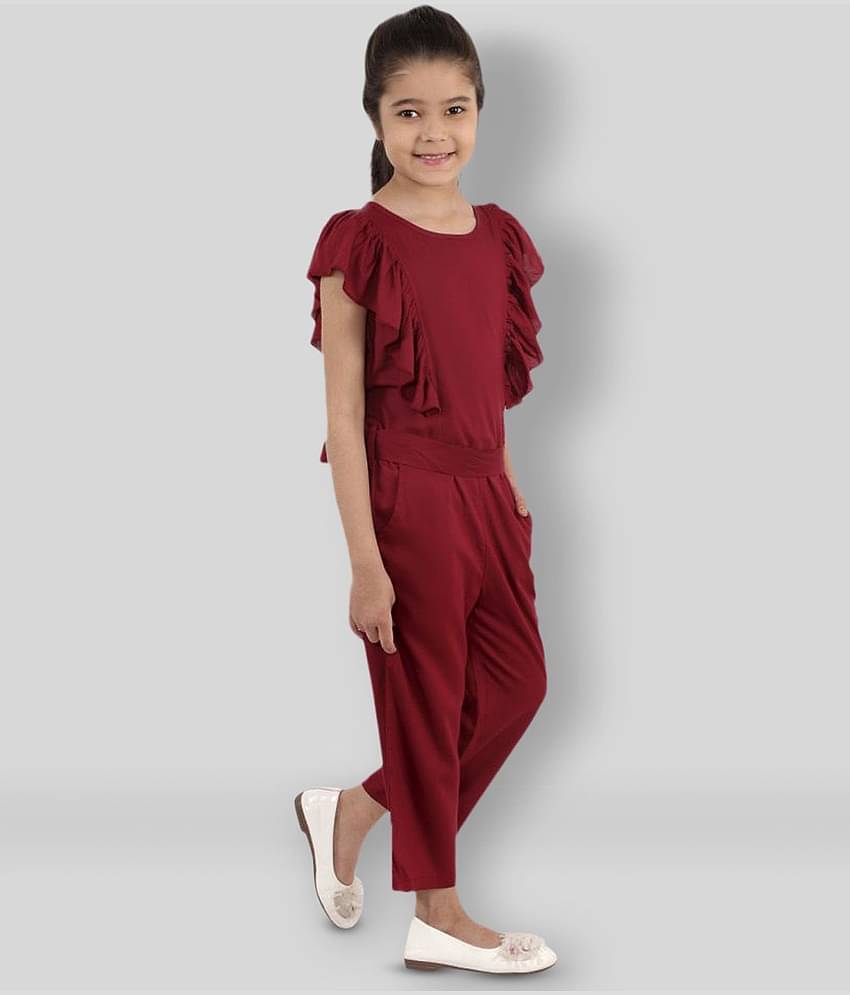 Kids Cave Girls Rayon Jumpsuit ( Pack of 1 , Maroon )