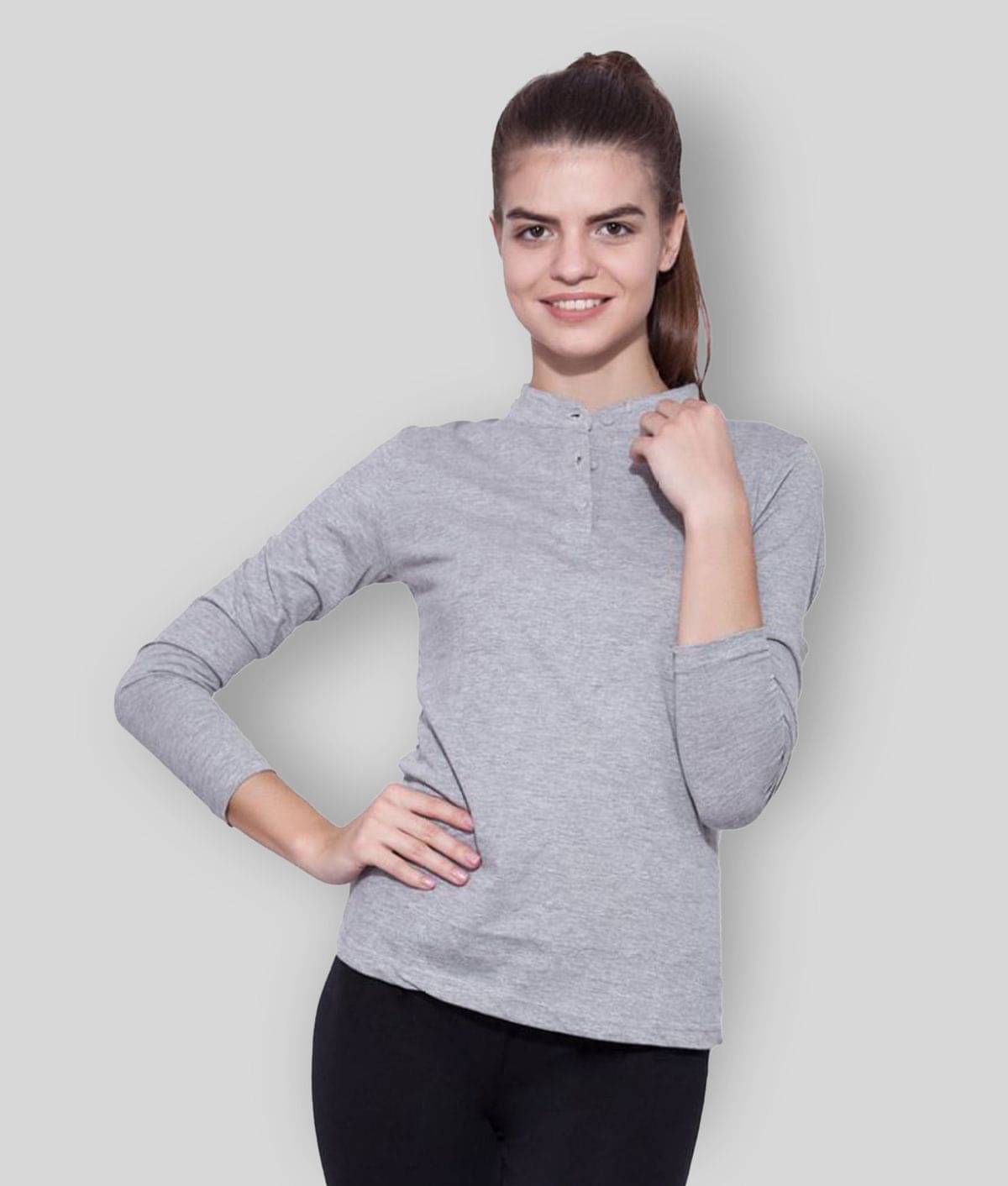     			Ap'pulse Women Cotton Solid Regular Fit Round Neck T-Shirt ( Grey )