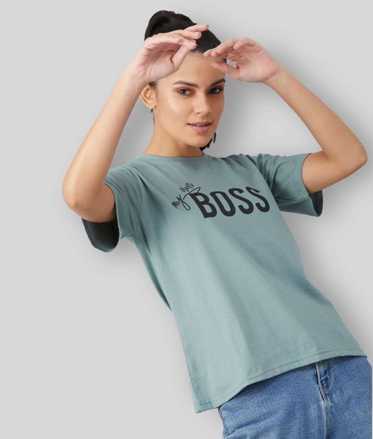Chimpaaanzee Women Cotton Printed Regular Fit Round Neck T-Shirt ( Mint Green )