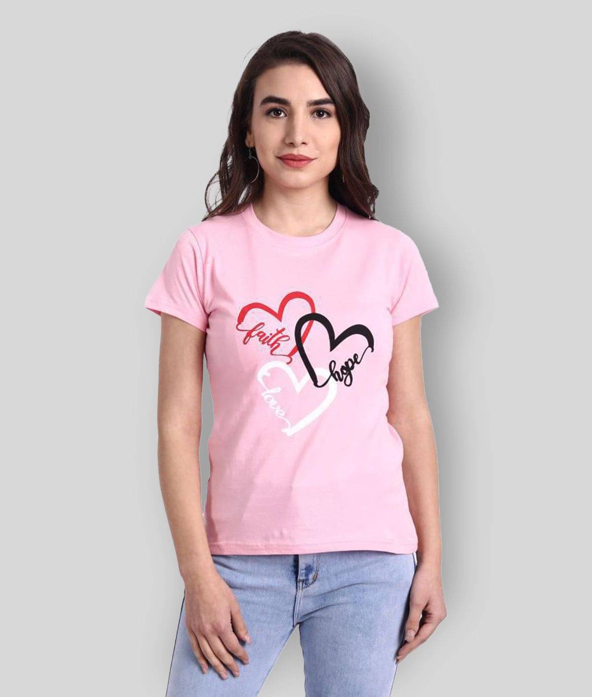 Fabflee Women Cotton Printed Regular Fit Round Neck T-Shirt ( Pink ) Fabflee Women Cotton Printed Regular Fit Round Neck T-Shirt ( Pink )