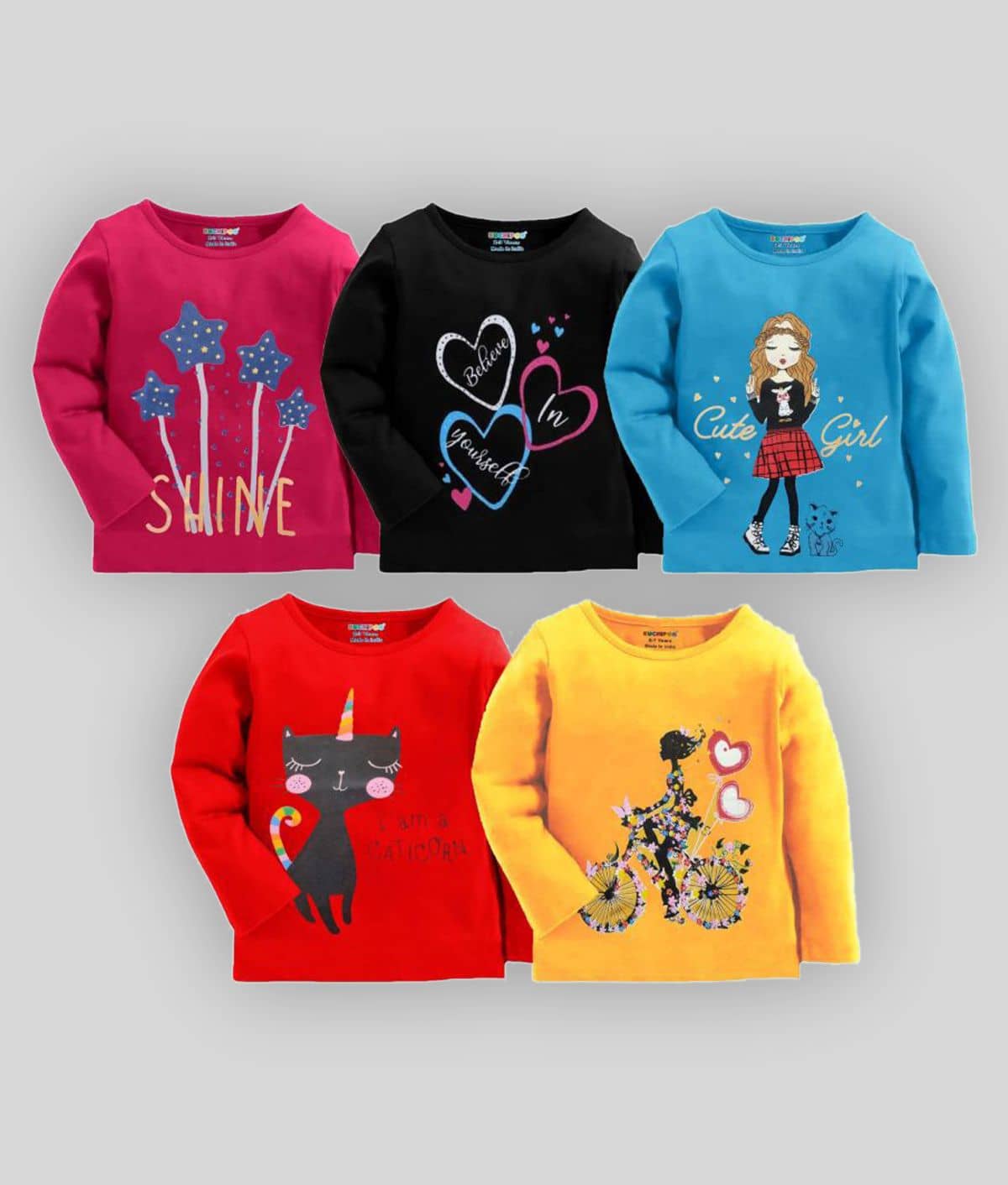 Kuchipoo Pack of 5 Girls Cotton Blend T-Shirt ( Multicolor9 )