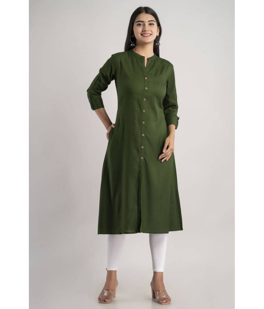 MAUKA - Green Rayon Women's Front Slit Kurti ( Pack of 1 ) MAUKA - Green Rayon Women's Front Slit Kurti ( Pack of 1 )