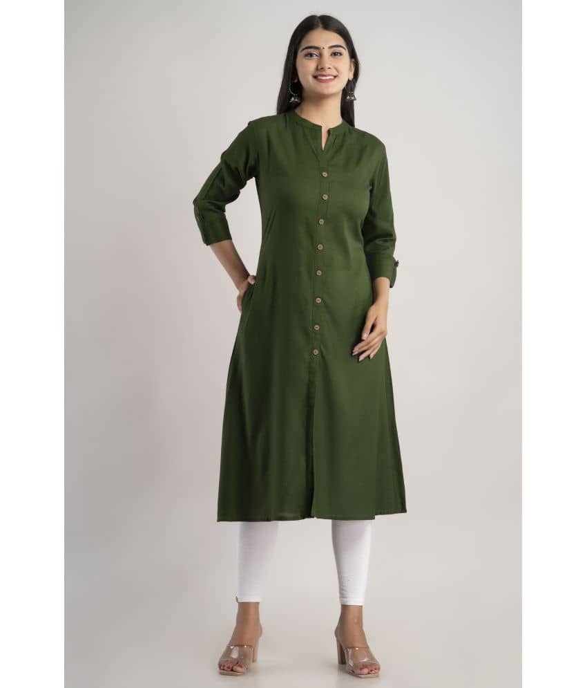 MAUKA - Green Rayon Women's Front Slit Kurti ( Pack of 1 ) - Kurtis, Tunics | Buy online on ZillyBuy