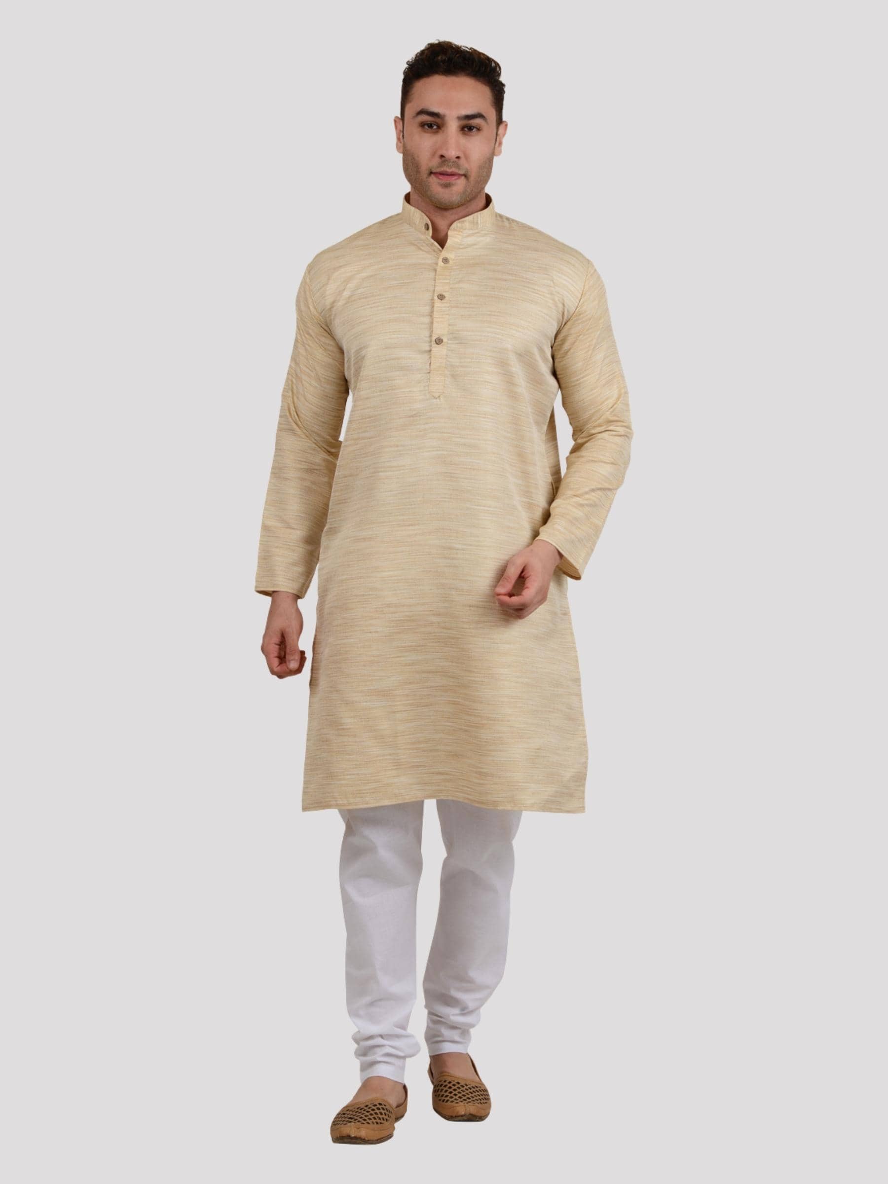 Maharaja - Beige Cotton Blend Regular Fit Men's Kurta Pyjama Set ( Pack of 1 ) - Kurtas & Kurta Sets | Buy online on ZillyBuy