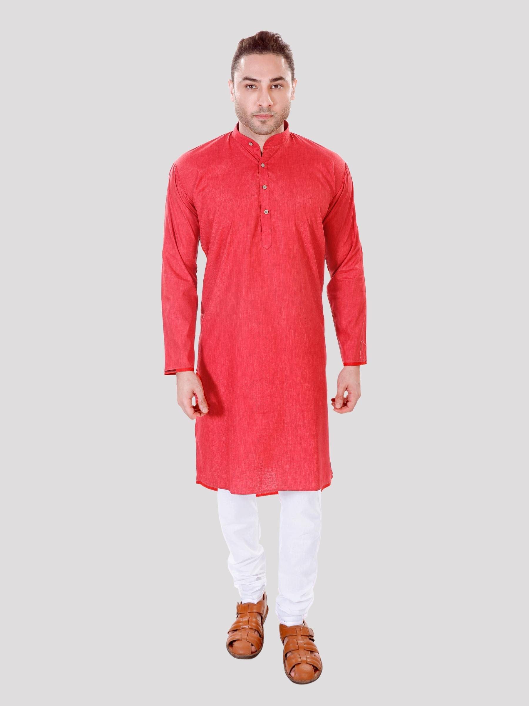     			Maharaja - Red Linen Regular Fit Men's Kurta Pyjama Set ( Pack of 1 )