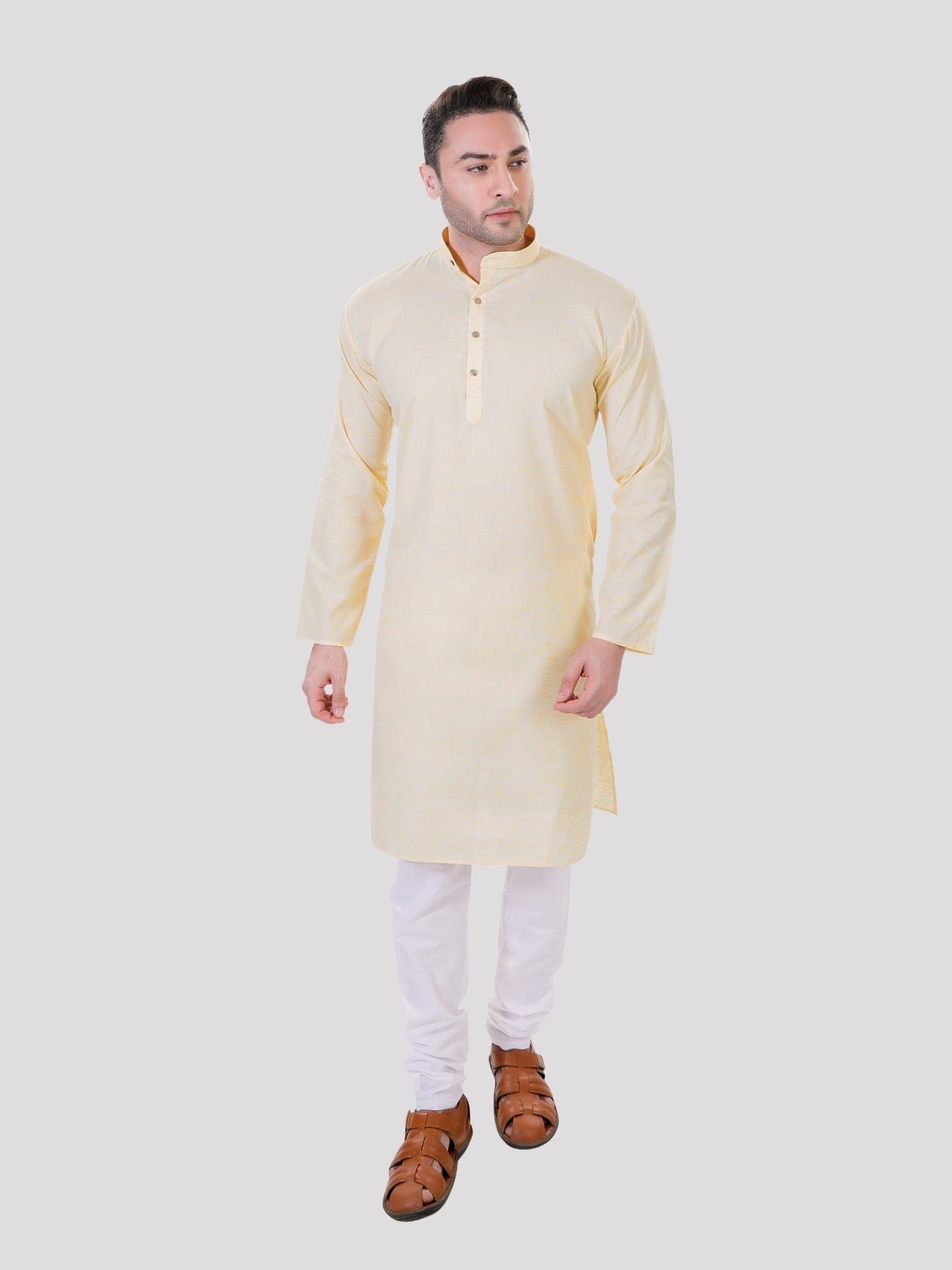 Maharaja - Yellow Linen Regular Fit Men's Kurta Pyjama Set ( Pack of 1 ) - Kurtas & Kurta Sets | Buy online on ZillyBuy