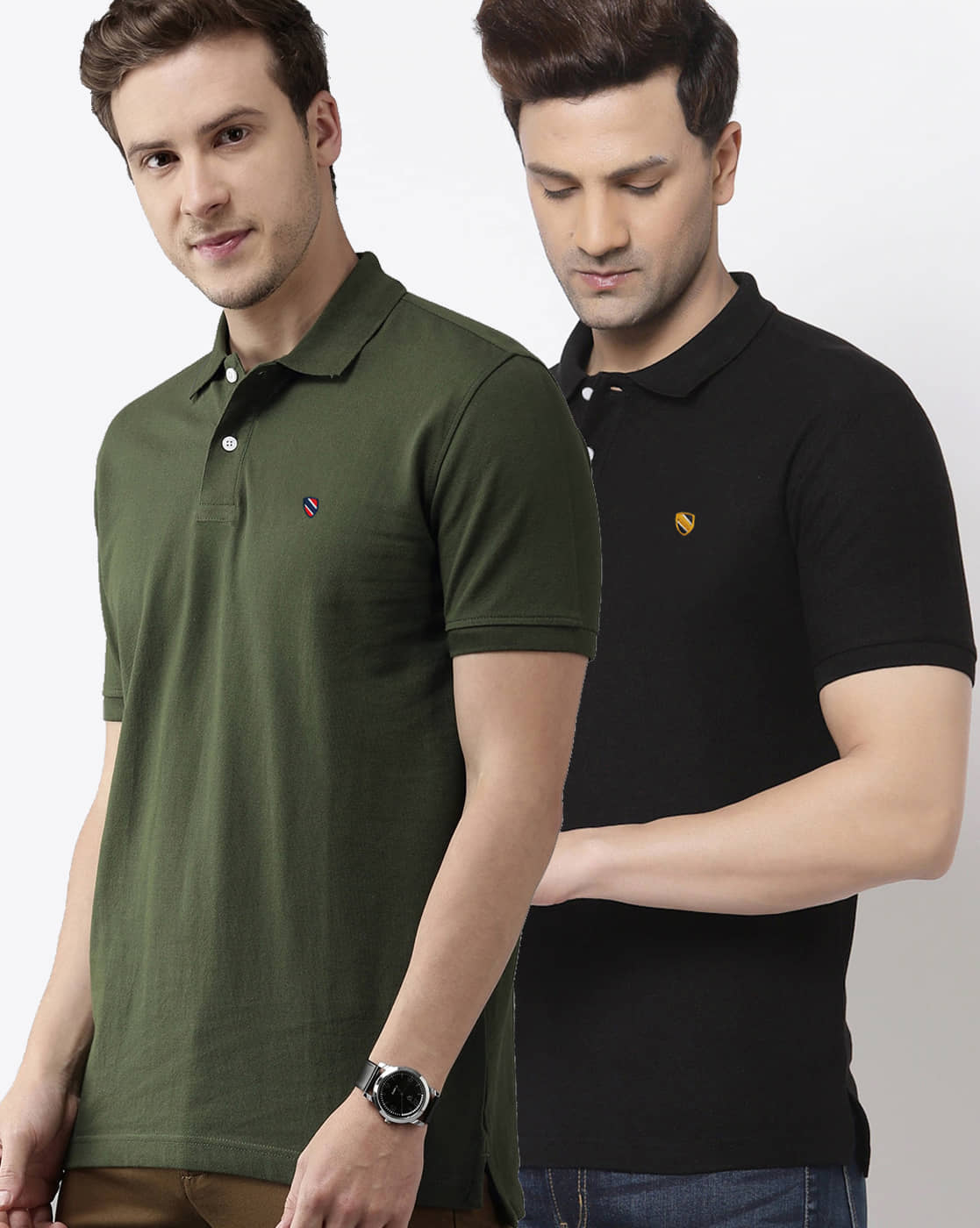 Merriment Pack of 2 Cotton Blend Regular Fit Solid Half Sleeves Men's Polo T Shirt ( Black )