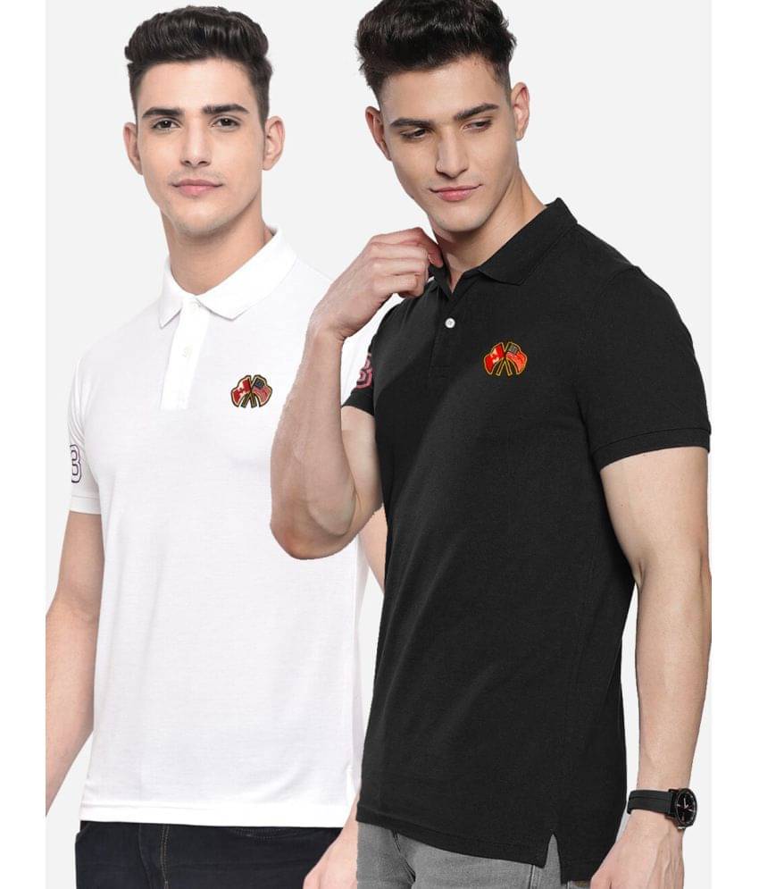 Merriment Pack of 2 Cotton Blend Regular Fit Solid Half Sleeves Men's Polo T Shirt ( Black ) Merriment Pack of 2 Cotton Blend Regular Fit Solid Half Sleeves Men's Polo T Shirt ( Black )