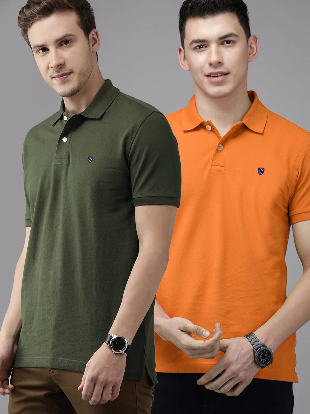 Merriment Pack of 2 Cotton Blend Regular Fit Solid Half Sleeves Men's Polo T Shirt ( Orange )