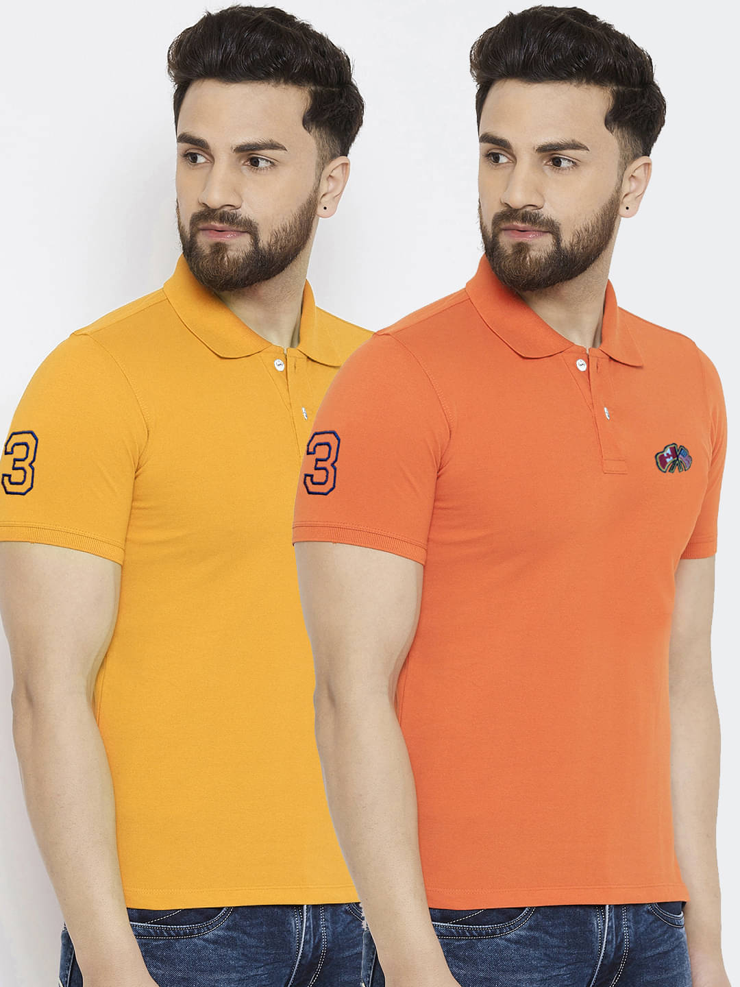     			Merriment Pack of 2 Cotton Blend Regular Fit Solid Half Sleeves Men's Polo T Shirt ( Orange )