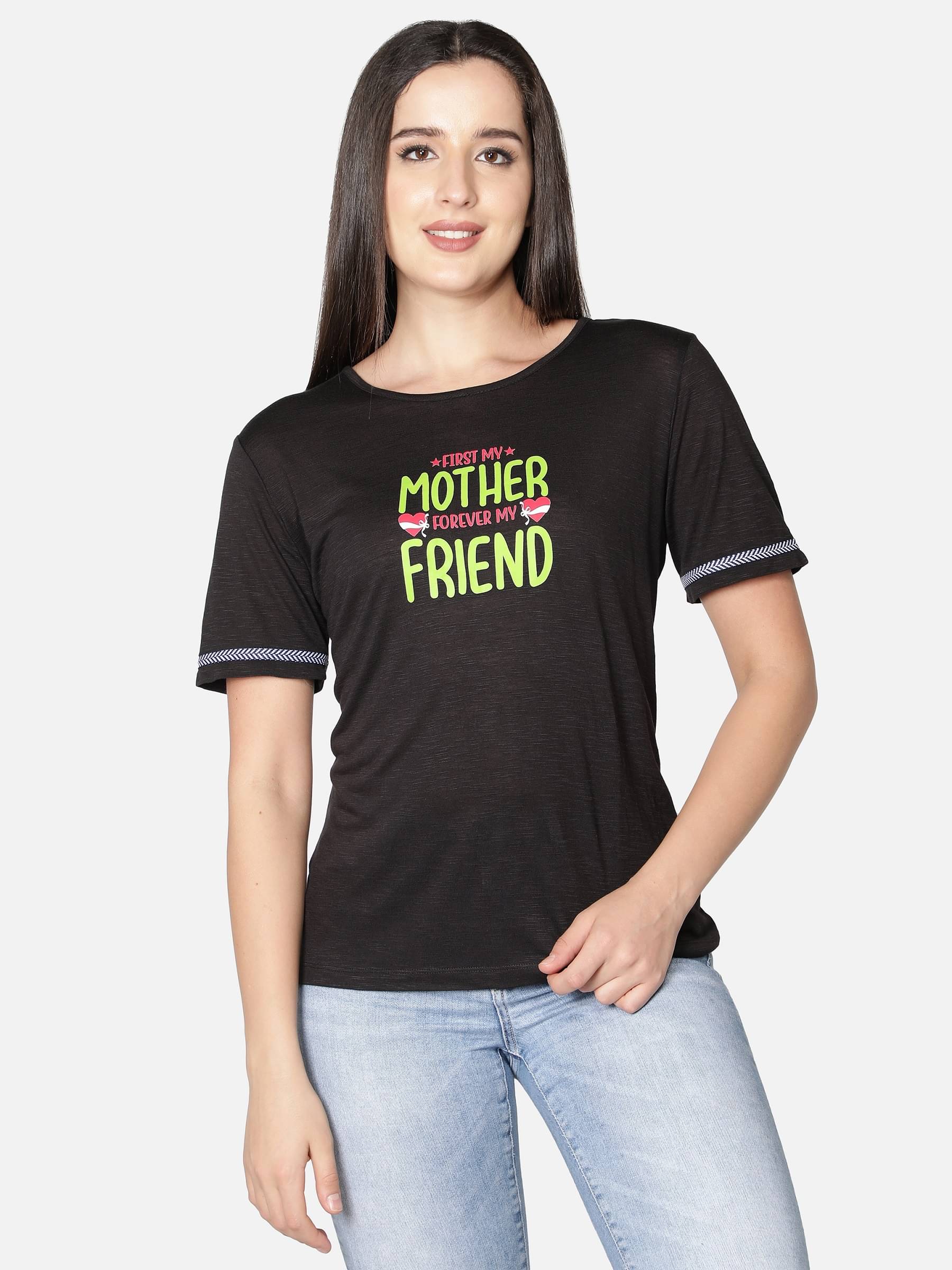     			NUEVOSDAMAS Black Cotton Blend Tees - Single