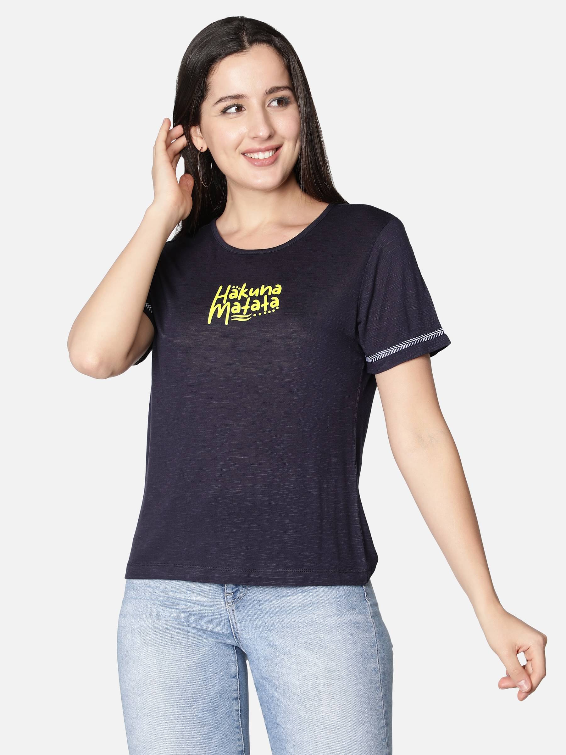     			NUEVOSDAMAS Blue Cotton Blend Tees - Single