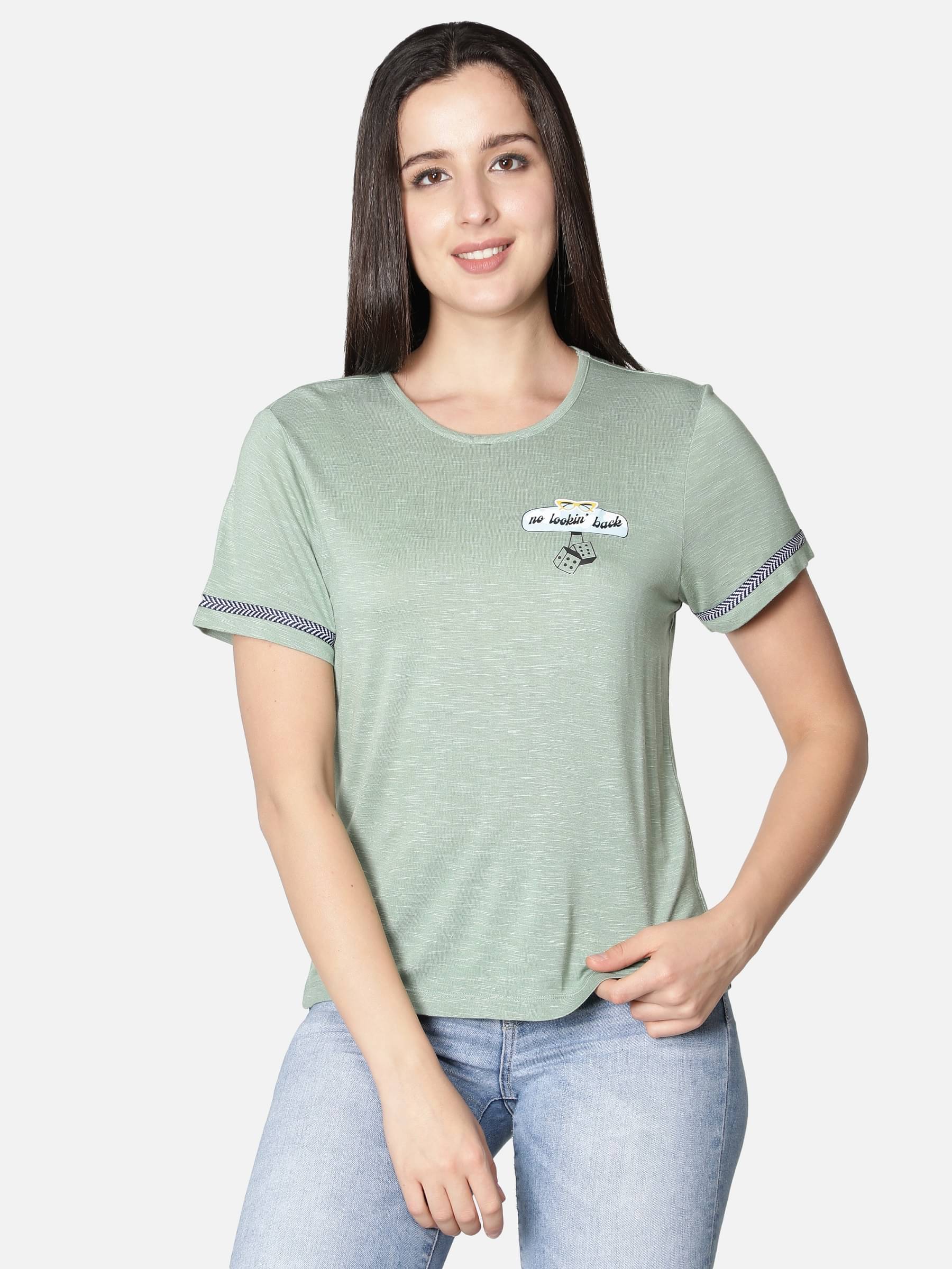     			NUEVOSDAMAS Green Cotton Blend Tees - Single