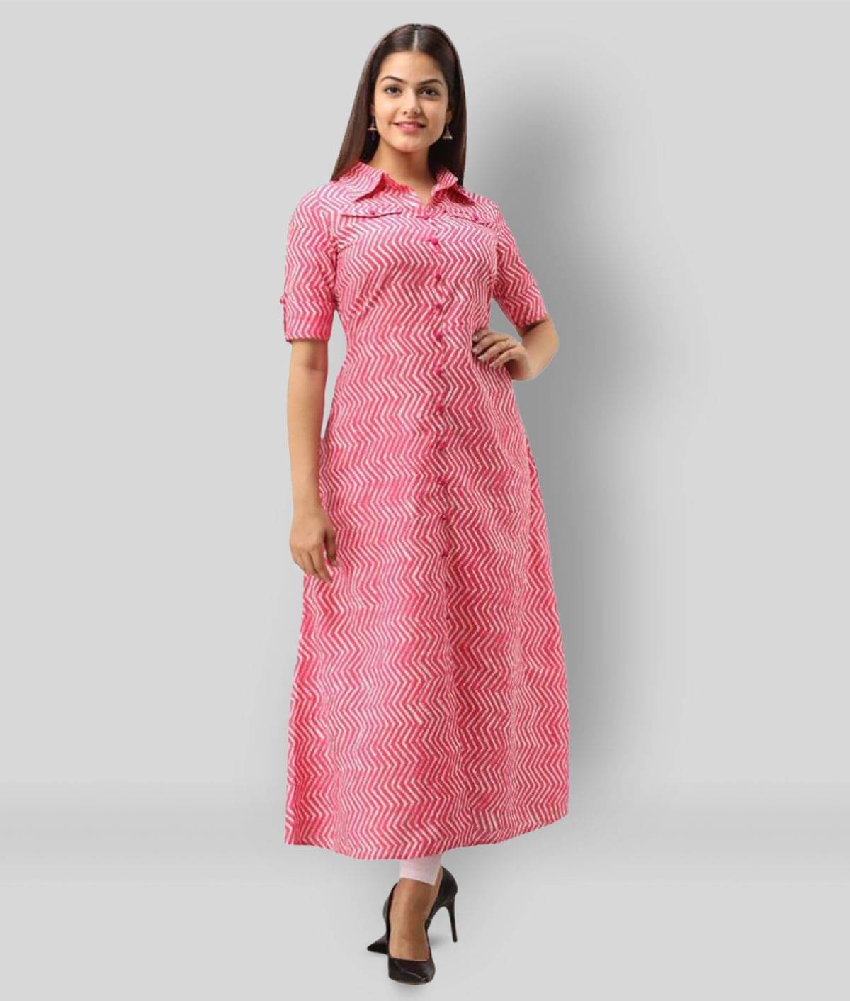     			SVARCHI - Pink Cotton Blend Women's Front Slit Kurti ( Pack of 1 )
