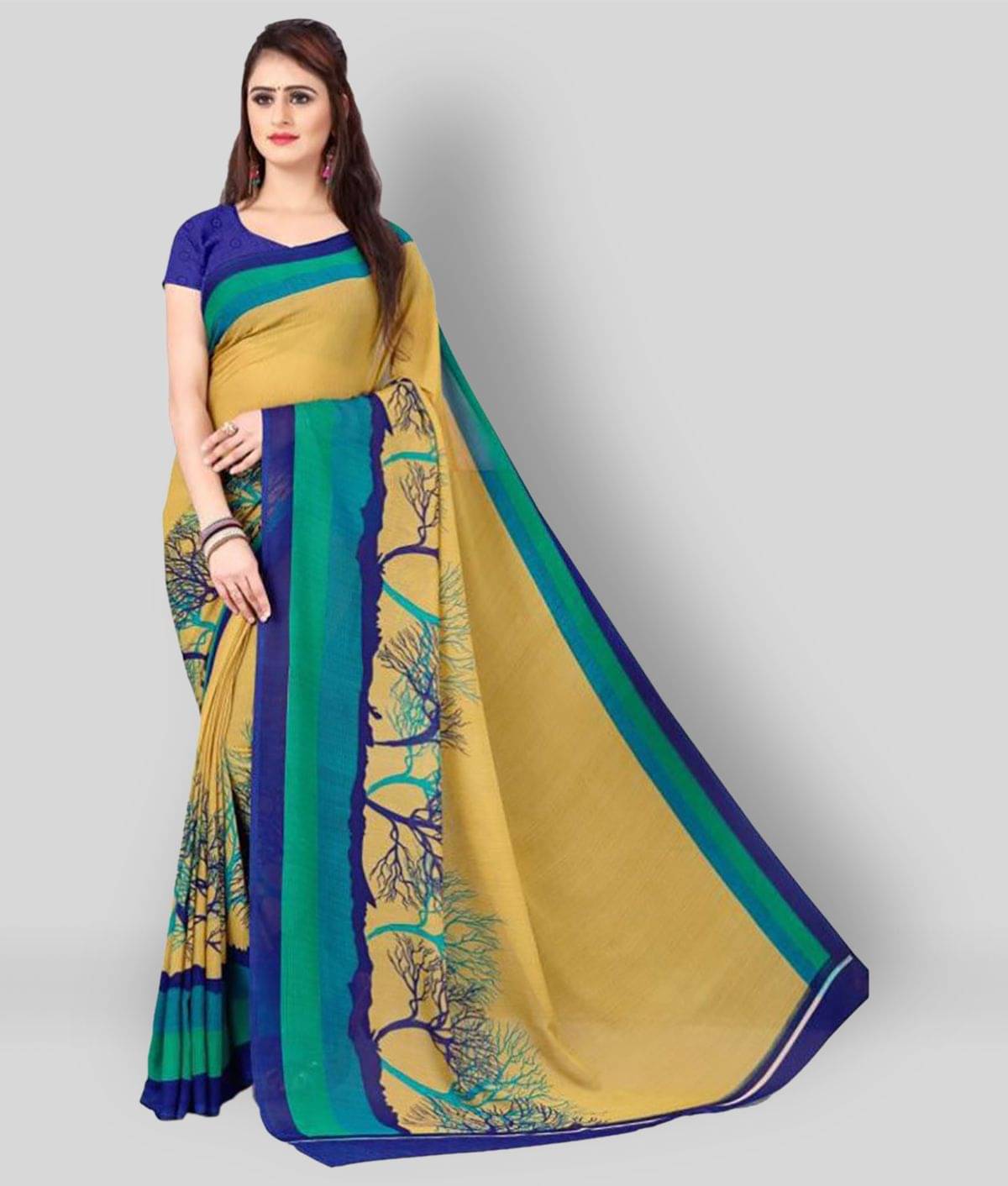 ANAND SAREES Georgette Printed Saree With Unstitched Blouse Piece ( Beige ) ANAND SAREES Georgette Printed Saree With Unstitched Blouse Piece ( Beige )