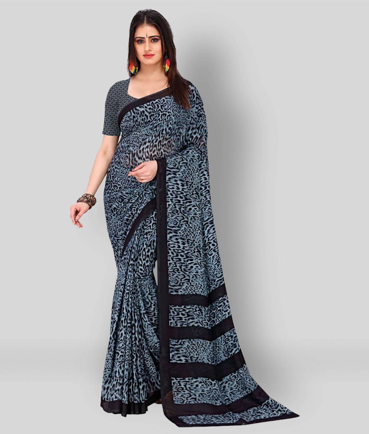     			ANAND SAREES Georgette Printed Saree With Unstitched Blouse Piece ( Dark Grey )