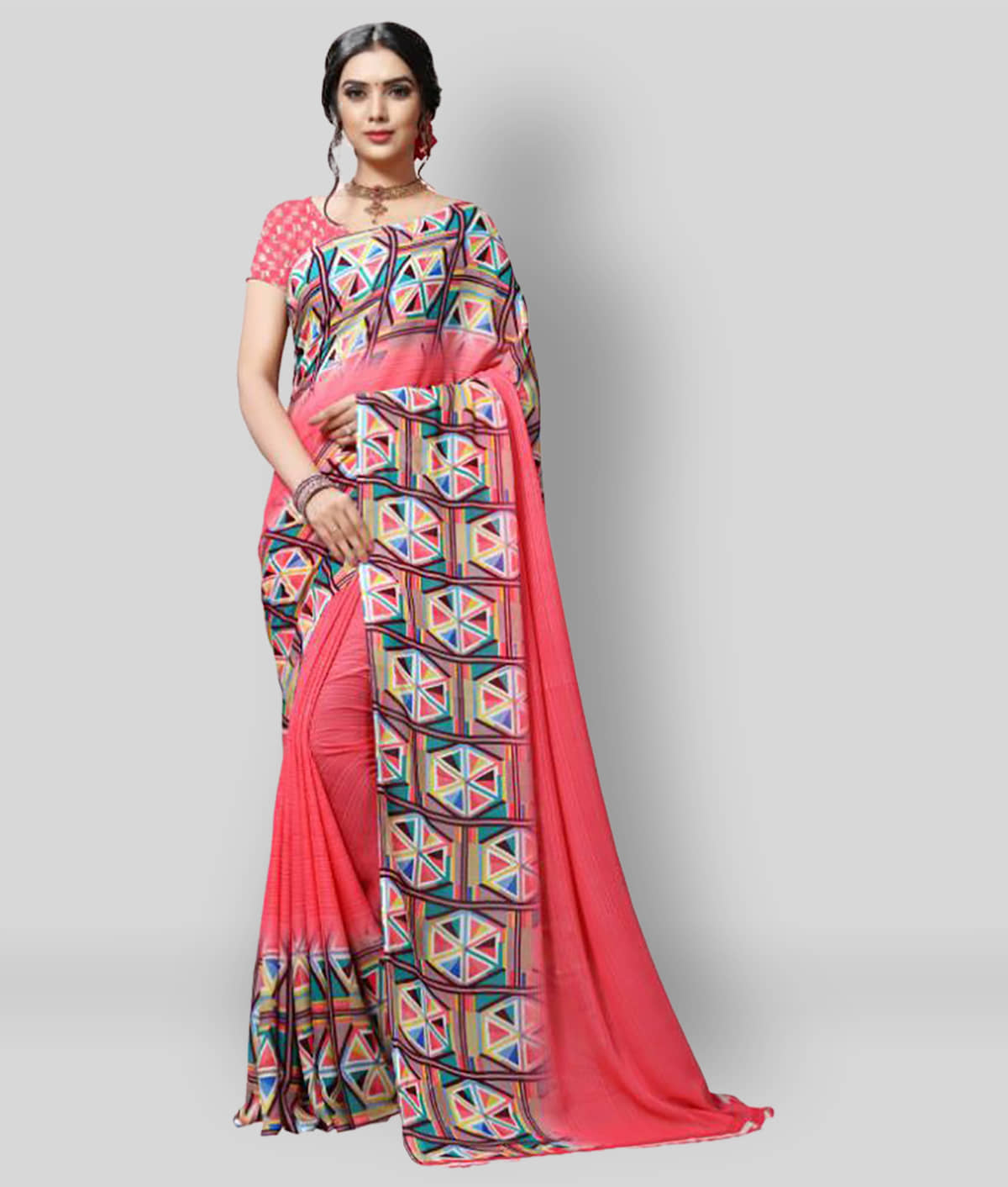 ANAND SAREES Georgette Printed Saree With Unstitched Blouse Piece ( Multicolor ) - Sarees | Buy online on ZillyBuy