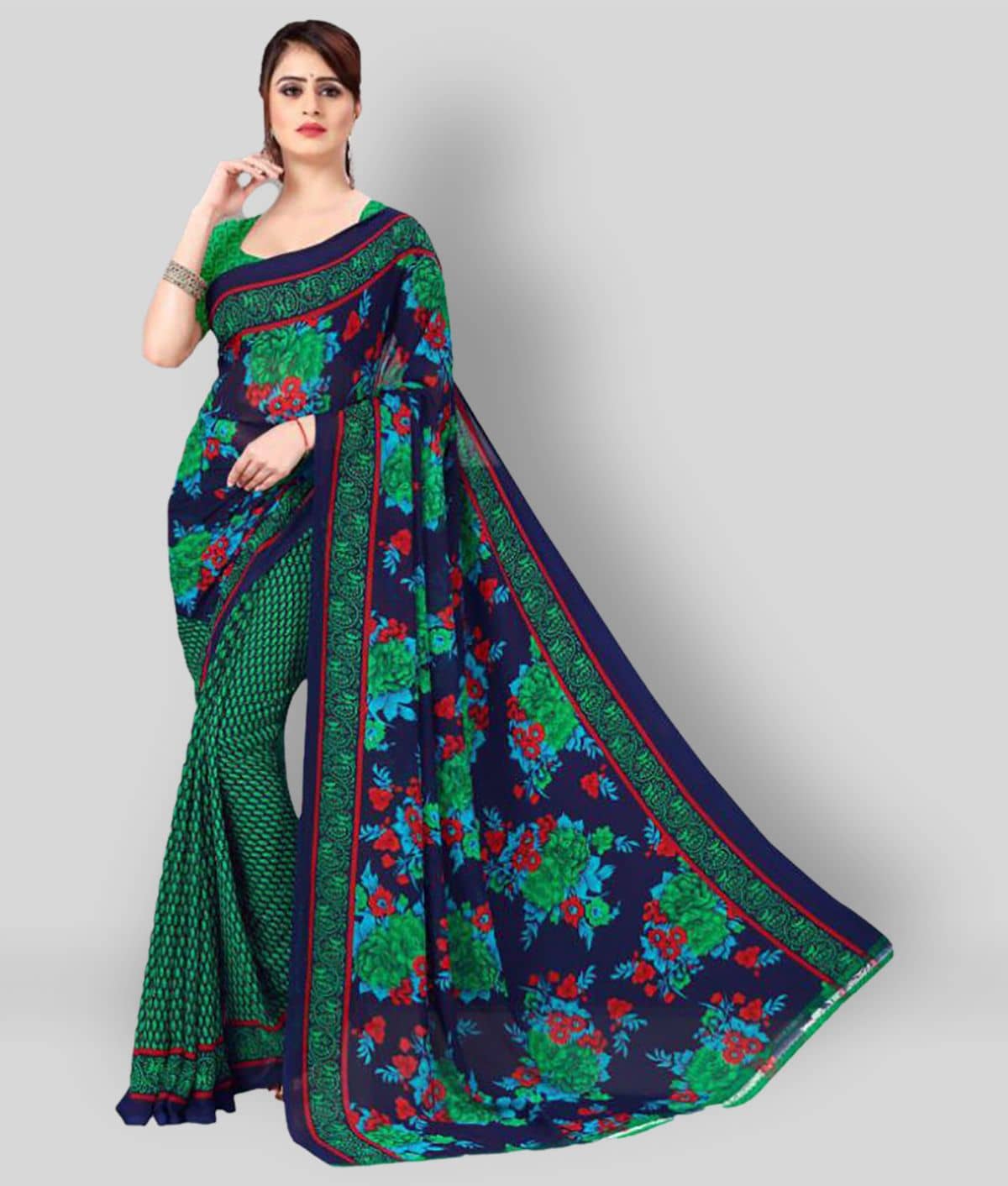 ANAND SAREES Georgette Printed Saree With Unstitched Blouse Piece ( Multicolor ) - Sarees | Buy online on ZillyBuy