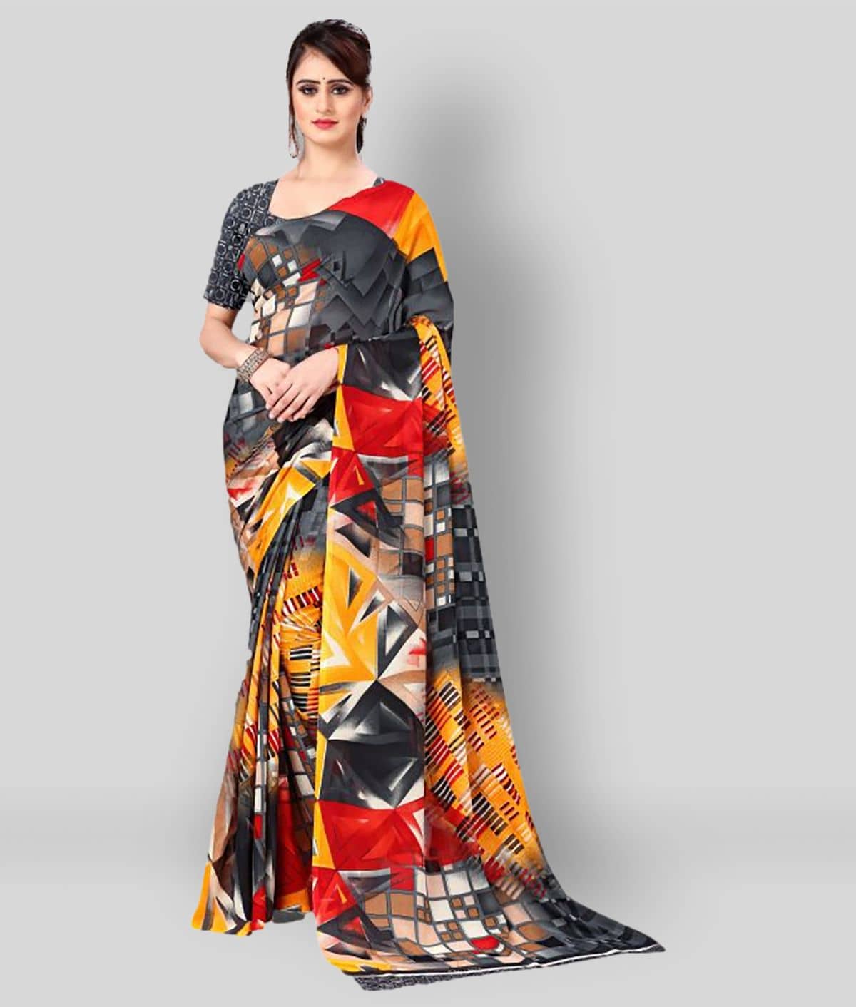 ANAND SAREES Georgette Printed Saree With Unstitched Blouse Piece ( Multicolor ) - Sarees | Buy online on ZillyBuy