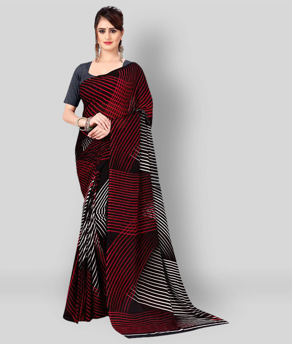 ANAND SAREES Georgette Striped Saree With Unstitched Blouse Piece ( Multicolor ) - Sarees | Buy online on ZillyBuy