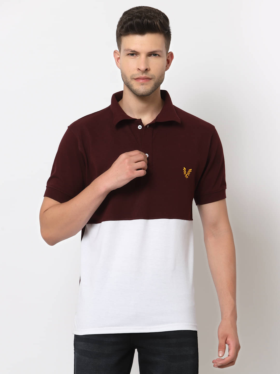     			Uzarus Pack of 1 Cotton Blend Regular Fit Colorblock Half Sleeves Men's Polo T Shirt ( Maroon )