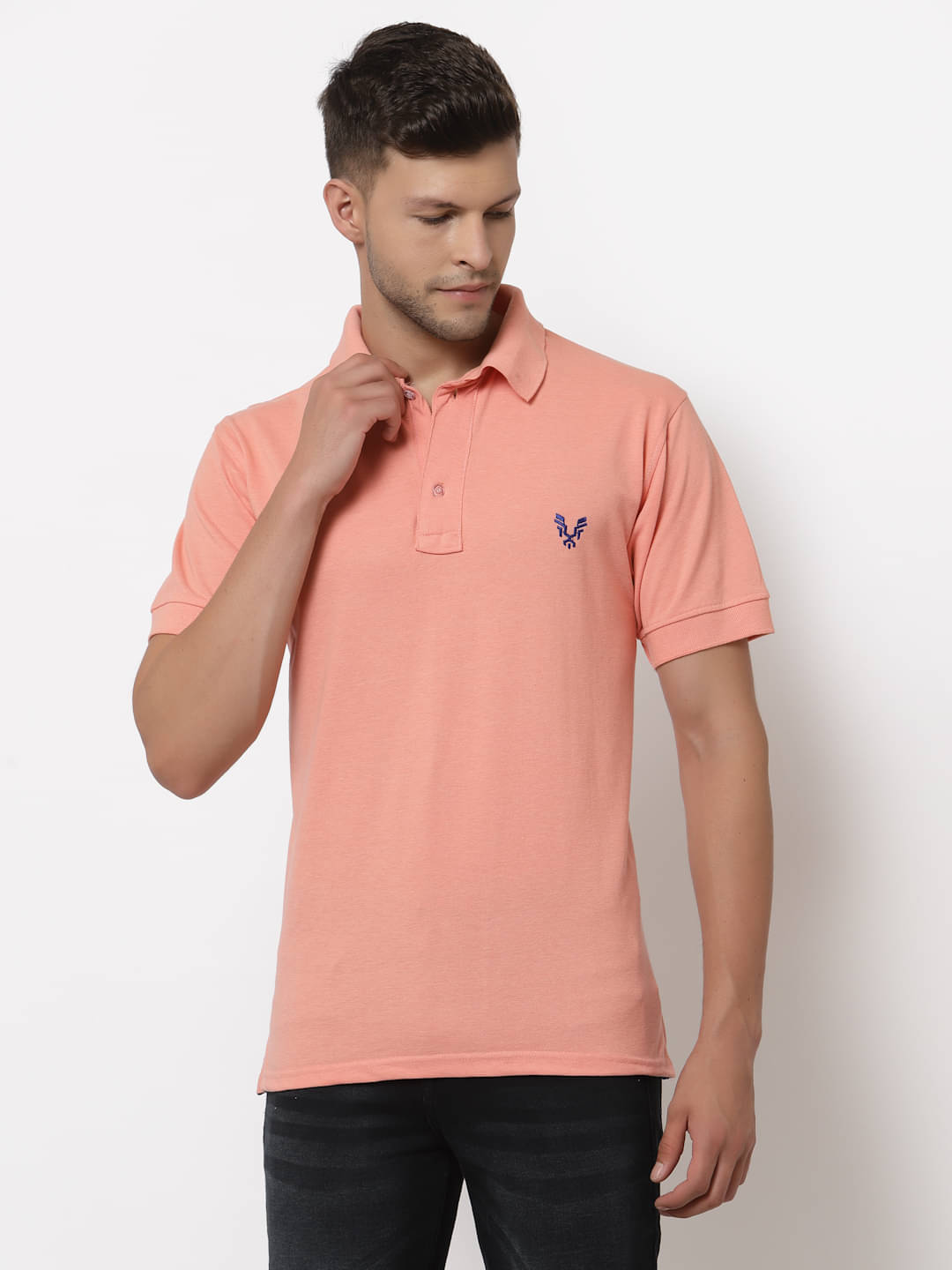 Uzarus Pack of 1 Cotton Blend Regular Fit Solid Half Sleeves Men's Polo T Shirt ( Peach ) Uzarus Pack of 1 Cotton Blend Regular Fit Solid Half Sleeves Men's Polo T Shirt ( Peach )