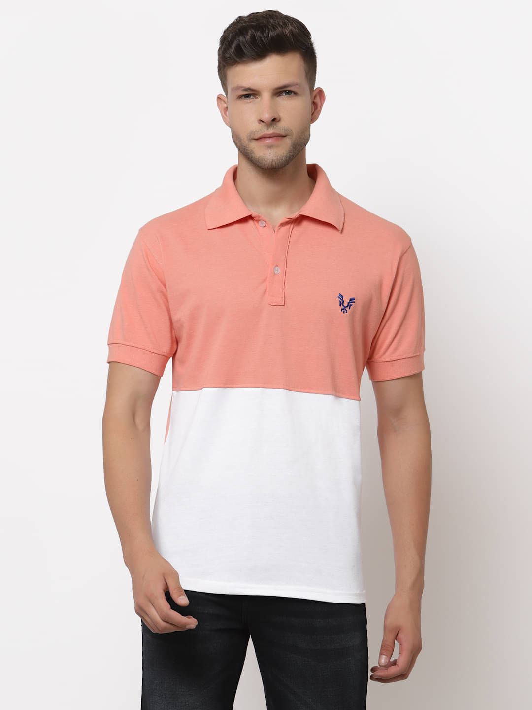 Uzarus Pack of 1 Cotton Blend Regular Fit Colorblock Half Sleeves Men's Polo T Shirt ( Peach ) Uzarus Pack of 1 Cotton Blend Regular Fit Colorblock Half Sleeves Men's Polo T Shirt ( Peach )