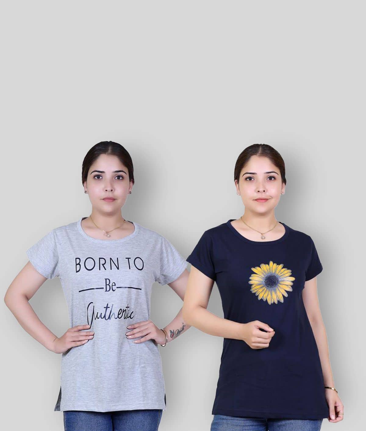 Varenyam Women Cotton Printed Regular Fit Round Neck T-Shirt ( Light Grey )