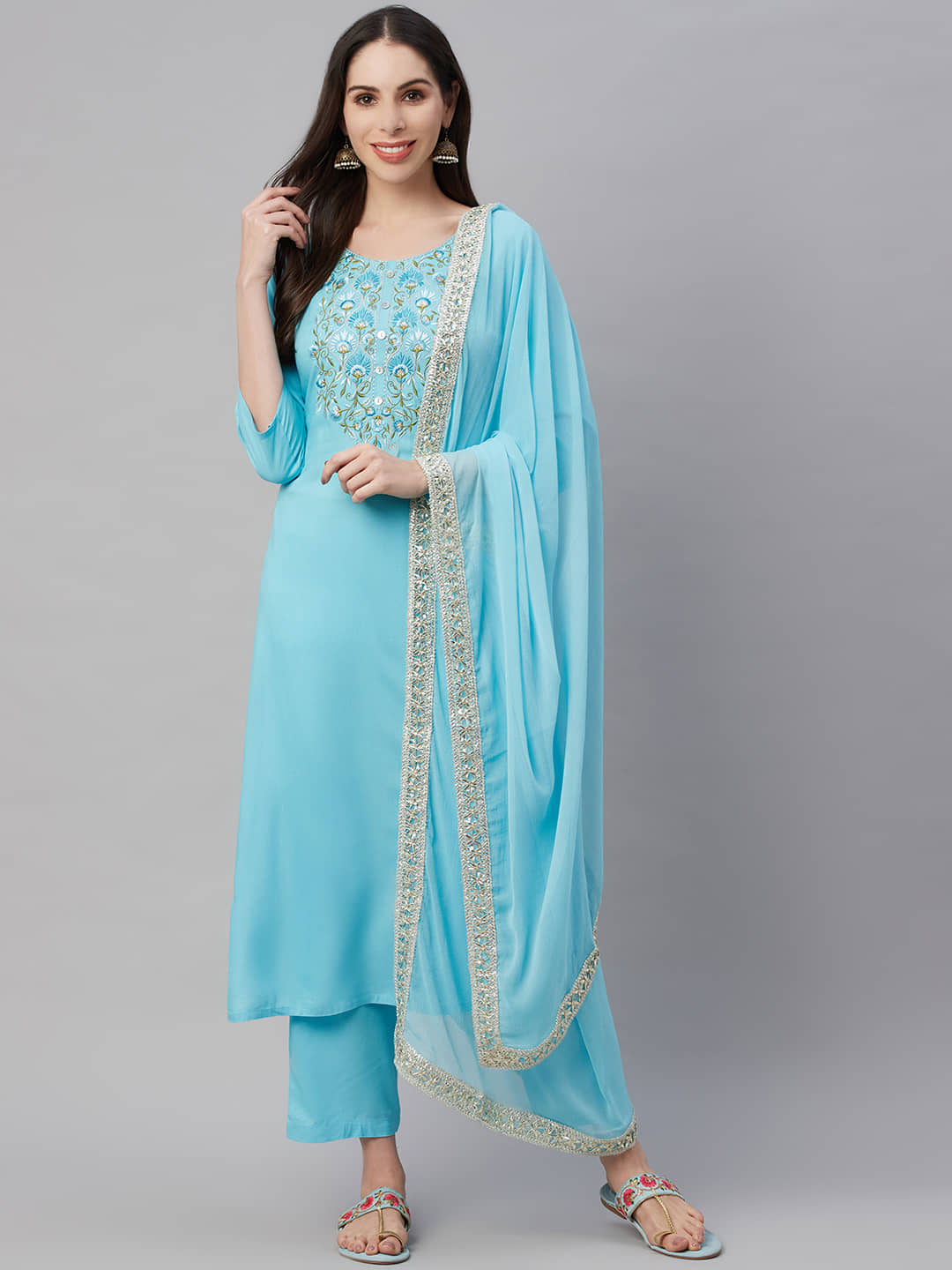 AMIRA'S INDIAN ETHNICWEAR - Blue Straight Rayon Women's Stitched Salwar Suit ( Pack of 1 )