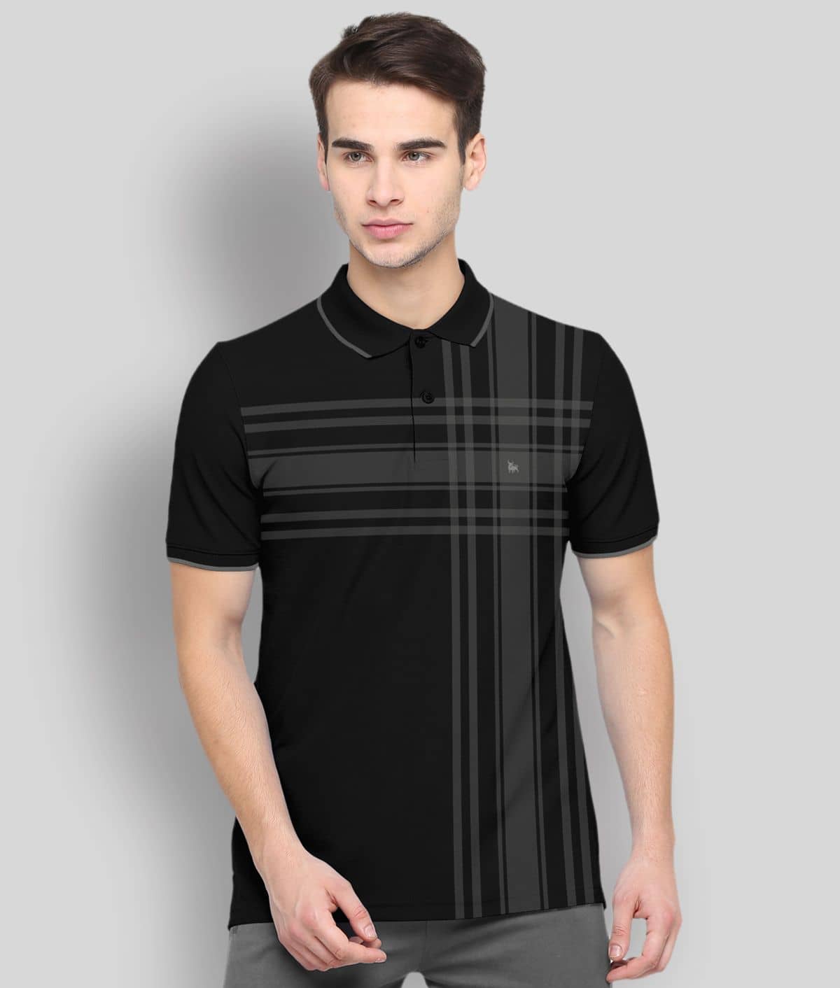 BULLMER Pack of 1 Cotton Blend Regular Fit Checks Half Sleeves Men's Polo T Shirt ( Black )
