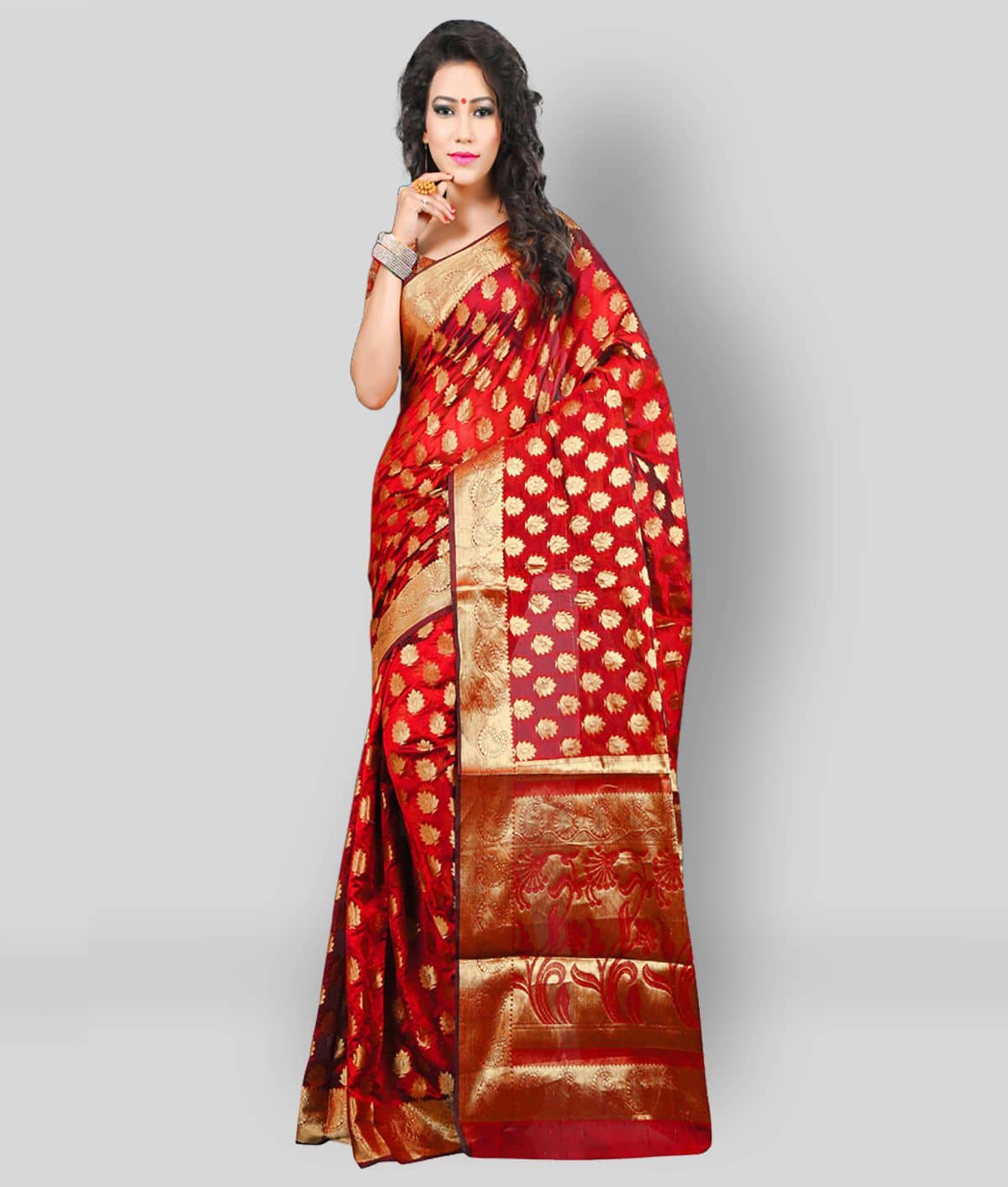 Gazal Fashions Banarasi Silk Embellished Saree With Unstitched Blouse Piece ( Multicolor ) - Sarees | Buy online on ZillyBuy