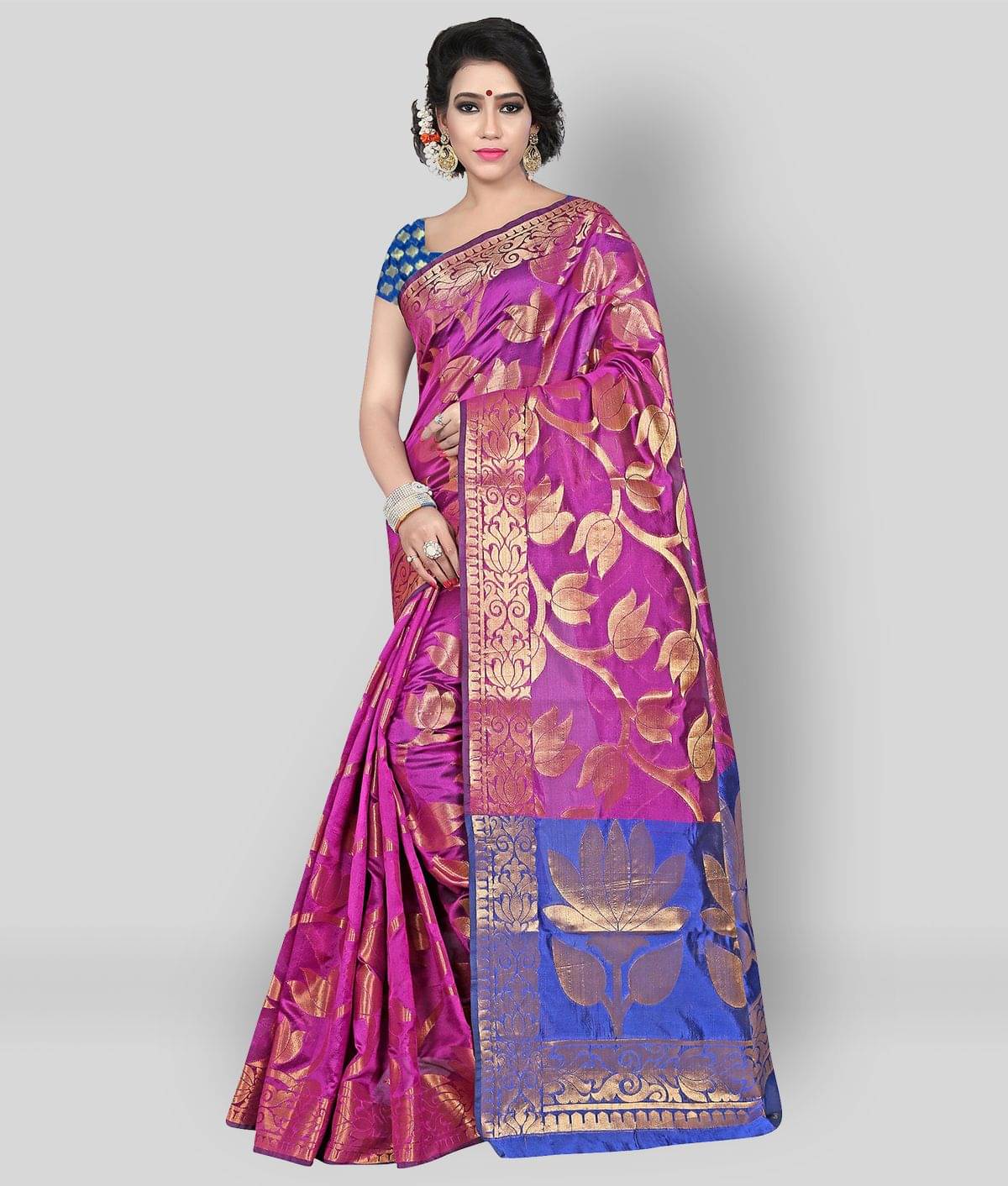 Gazal Fashions Banarasi Silk Printed Saree With Unstitched Blouse Piece ( Pink ) Gazal Fashions Banarasi Silk Printed Saree With Unstitched Blouse Piece ( Pink )