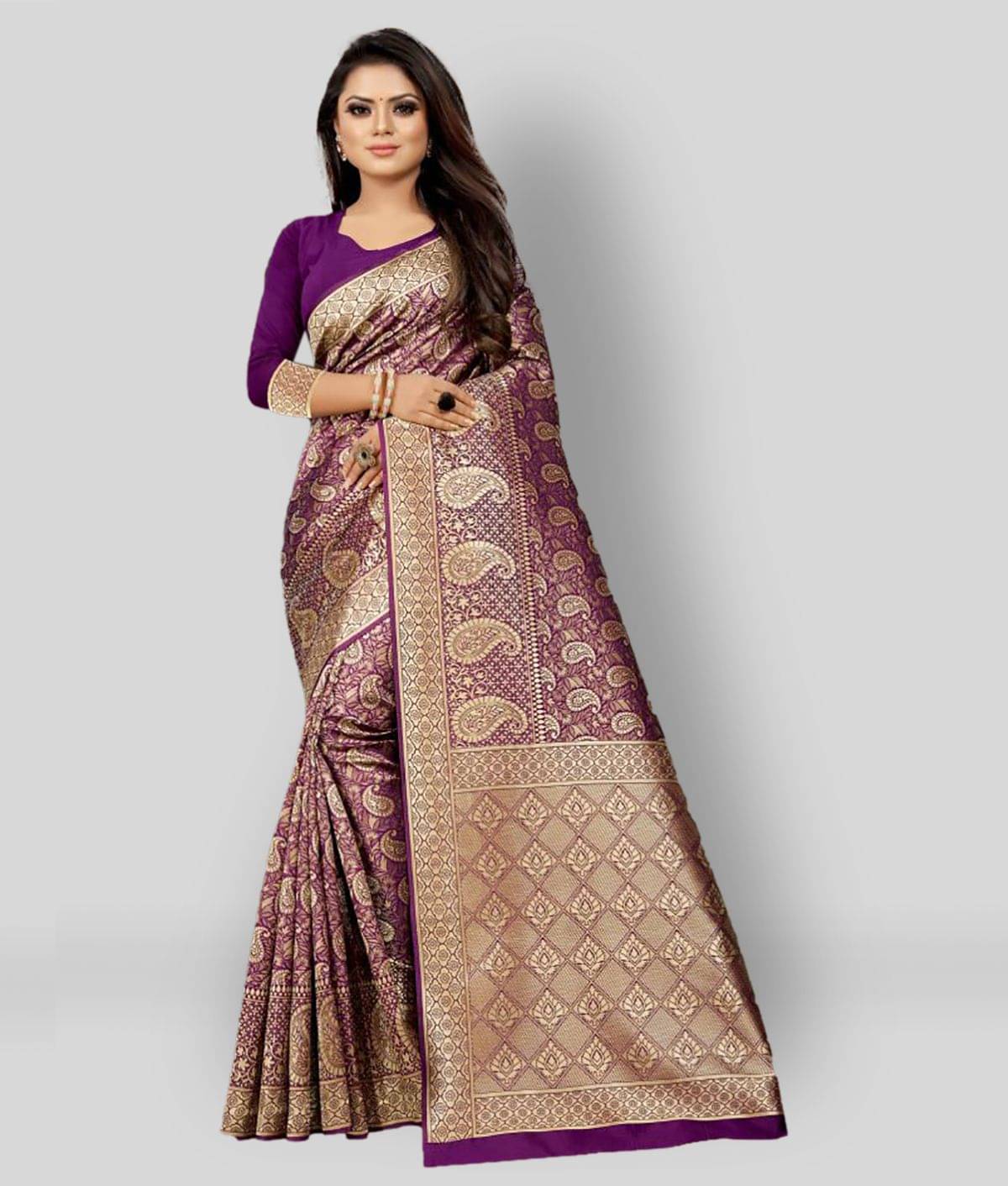     			Gazal Fashions Silk Embellished Saree With Unstitched Blouse Piece ( Purple )