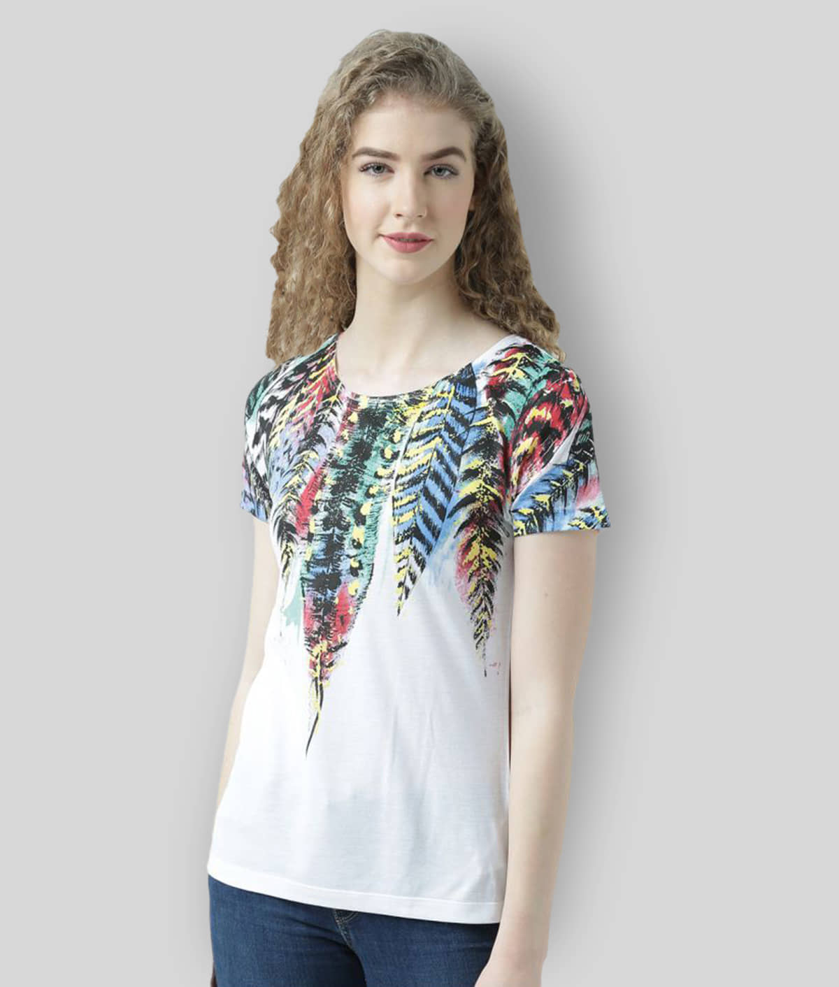 Huetrap Women Cotton Printed Regular Fit Round Neck T-Shirt ( Multicolor )
