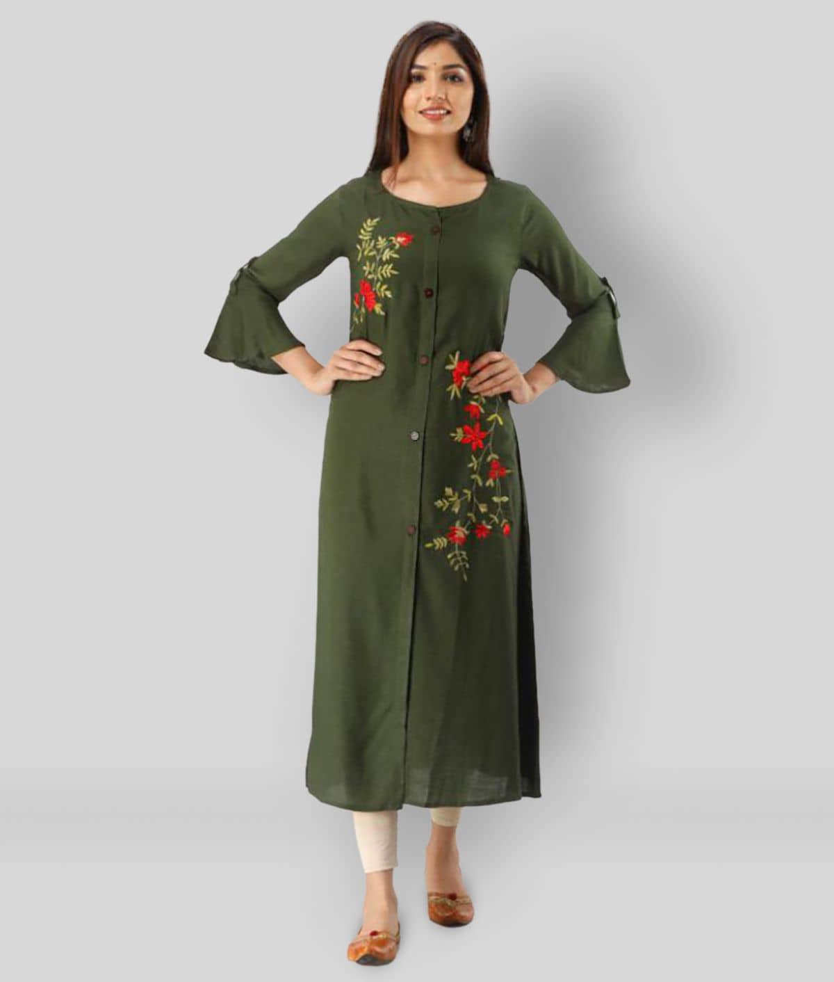 MAUKA - Green Rayon Women's Flared Kurti ( Pack of 1 ) - Kurtis, Tunics | Buy online on ZillyBuy