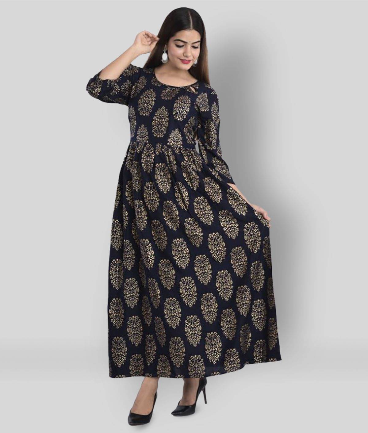 The Style Story - Navy Rayon Women's Flared Kurti The Style Story - Navy Rayon Women's Flared Kurti