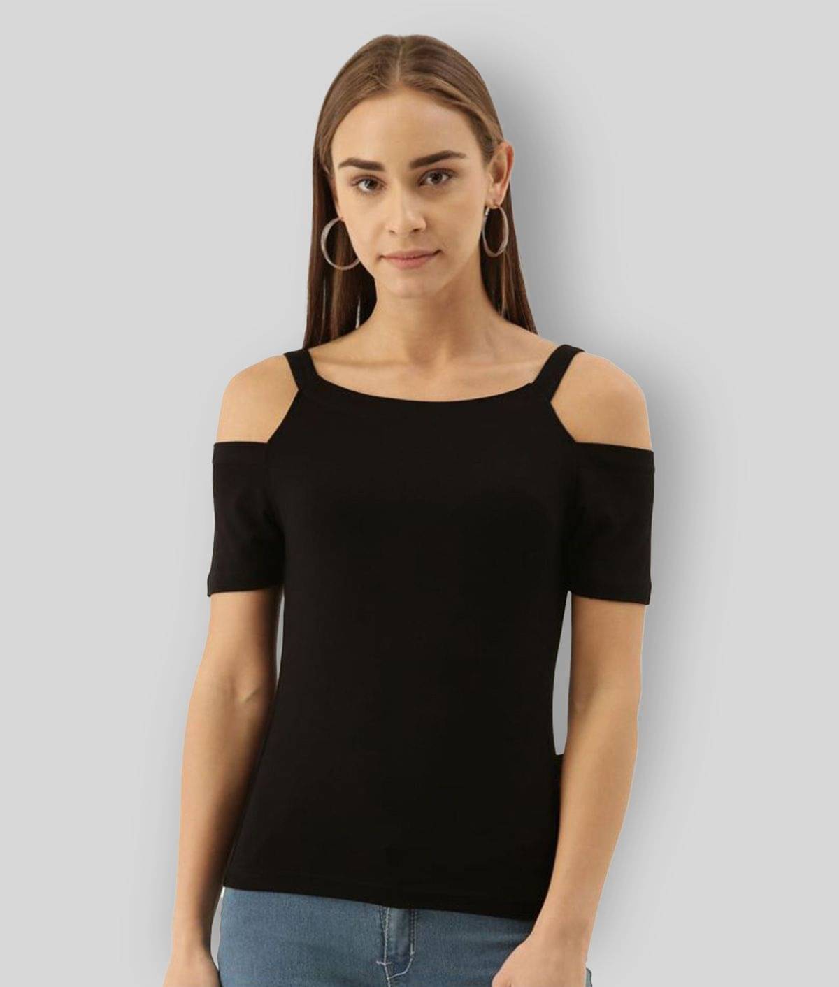     			Zebu Women Viscose Solid Regular Fit Boat Neck T-Shirt ( Black )