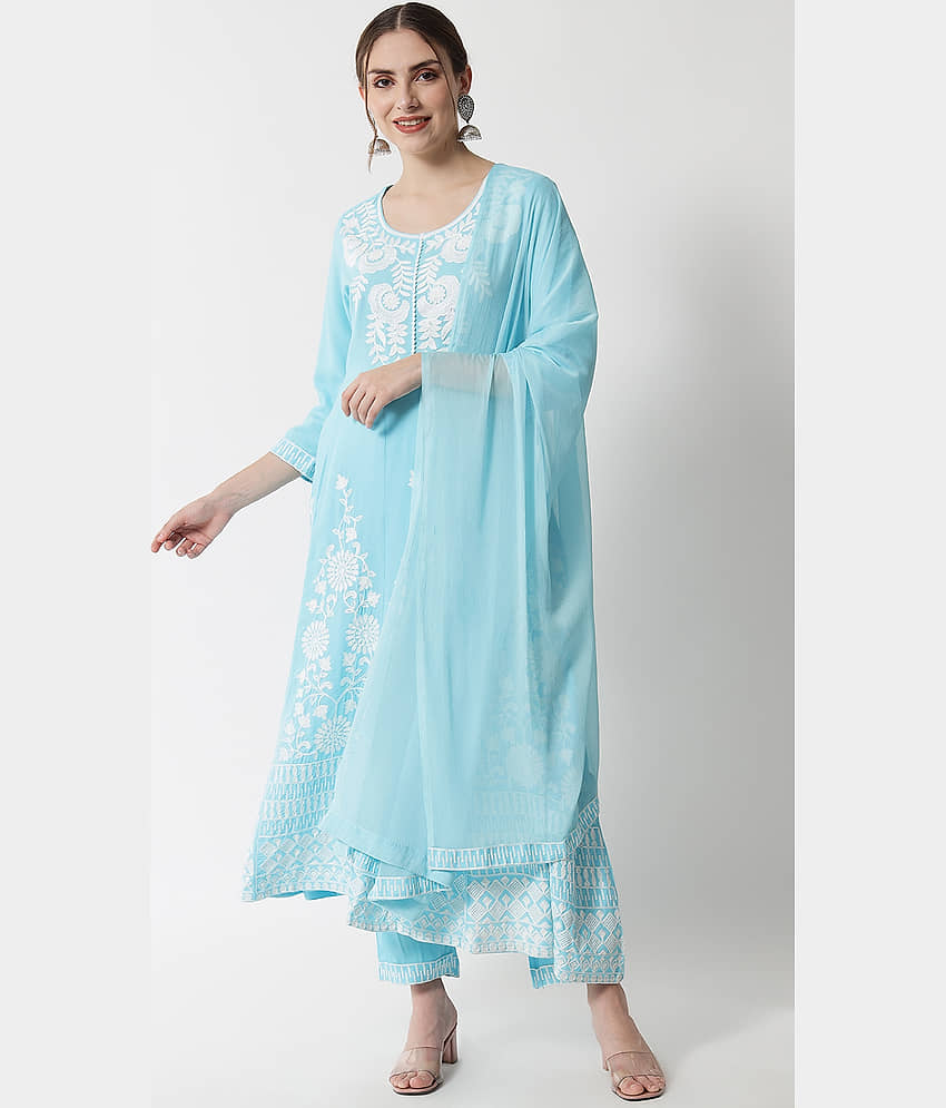 AMIRA'S INDIAN ETHNICWEAR - Blue Anarkali Rayon Women's Stitched Salwar Suit ( Pack of 1 )