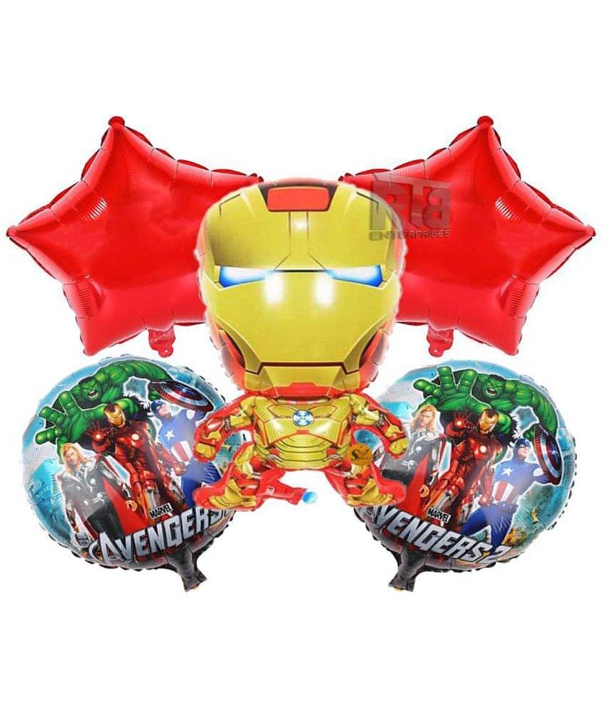     			Kiran Enterprises 5 Pcs Iron Man Theme Foil Balloon for Birthday Decoration
